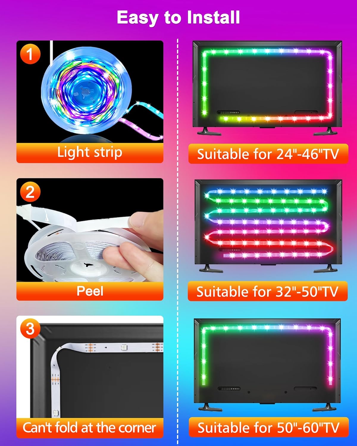 Daymeet TV Lights, 9.8FT TV Led Lights for 32-43 inch TV Beh... - Image 7