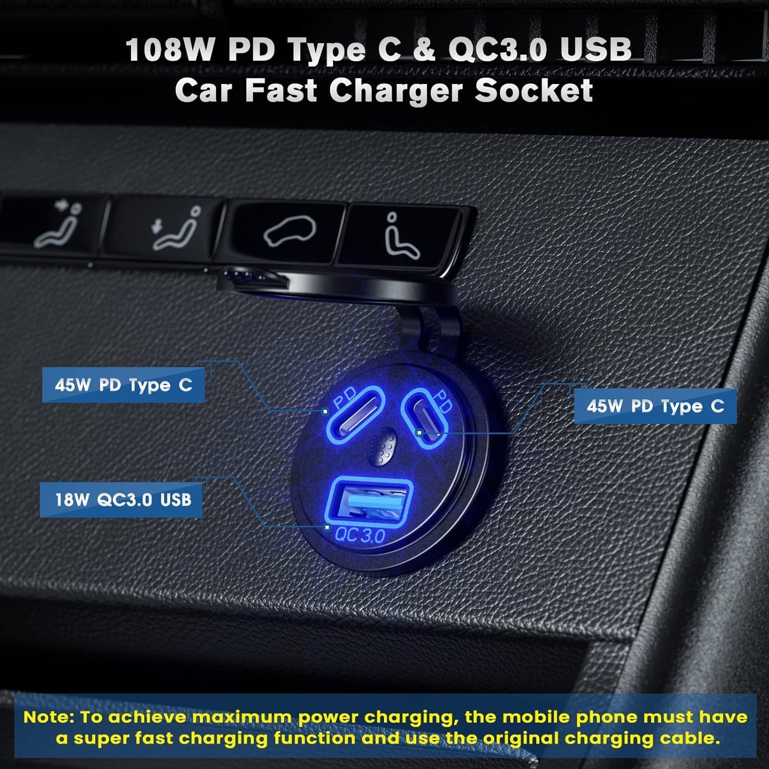 Thlevel Type C USB Car Charger Socket Dual Port PD Fast Char... - Image 3