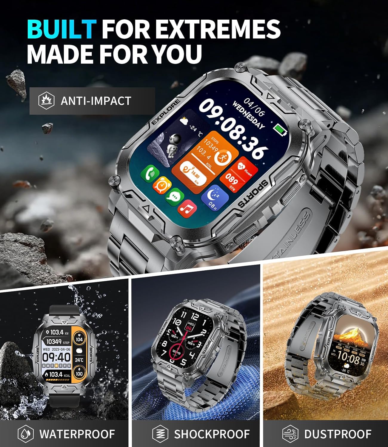 TX12 Smart Watch for Men, 1000 mAh Battery/LED Flashligh Mil... - Image 9