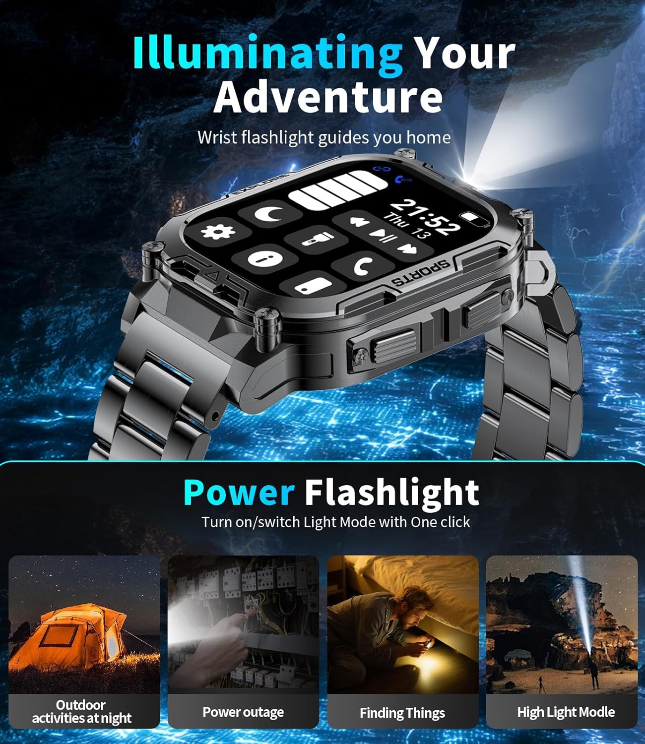 TX12 Smart Watch for Men, 1000 mAh Battery/LED Flashligh Mil... - Image 7