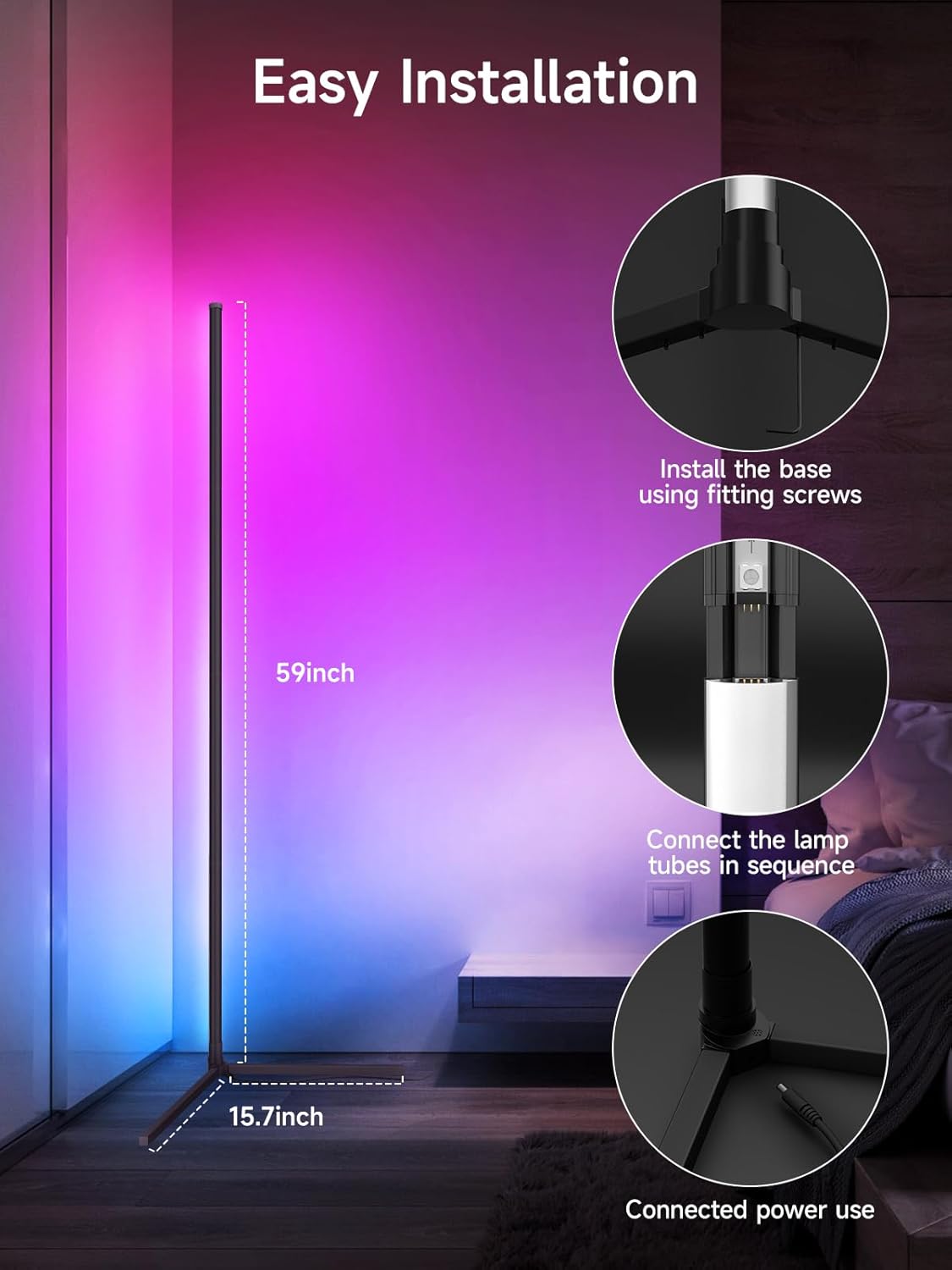 Tyute LED Floor Lamp, RGB Modern Corner Lamp with 16 Million... - Image 7