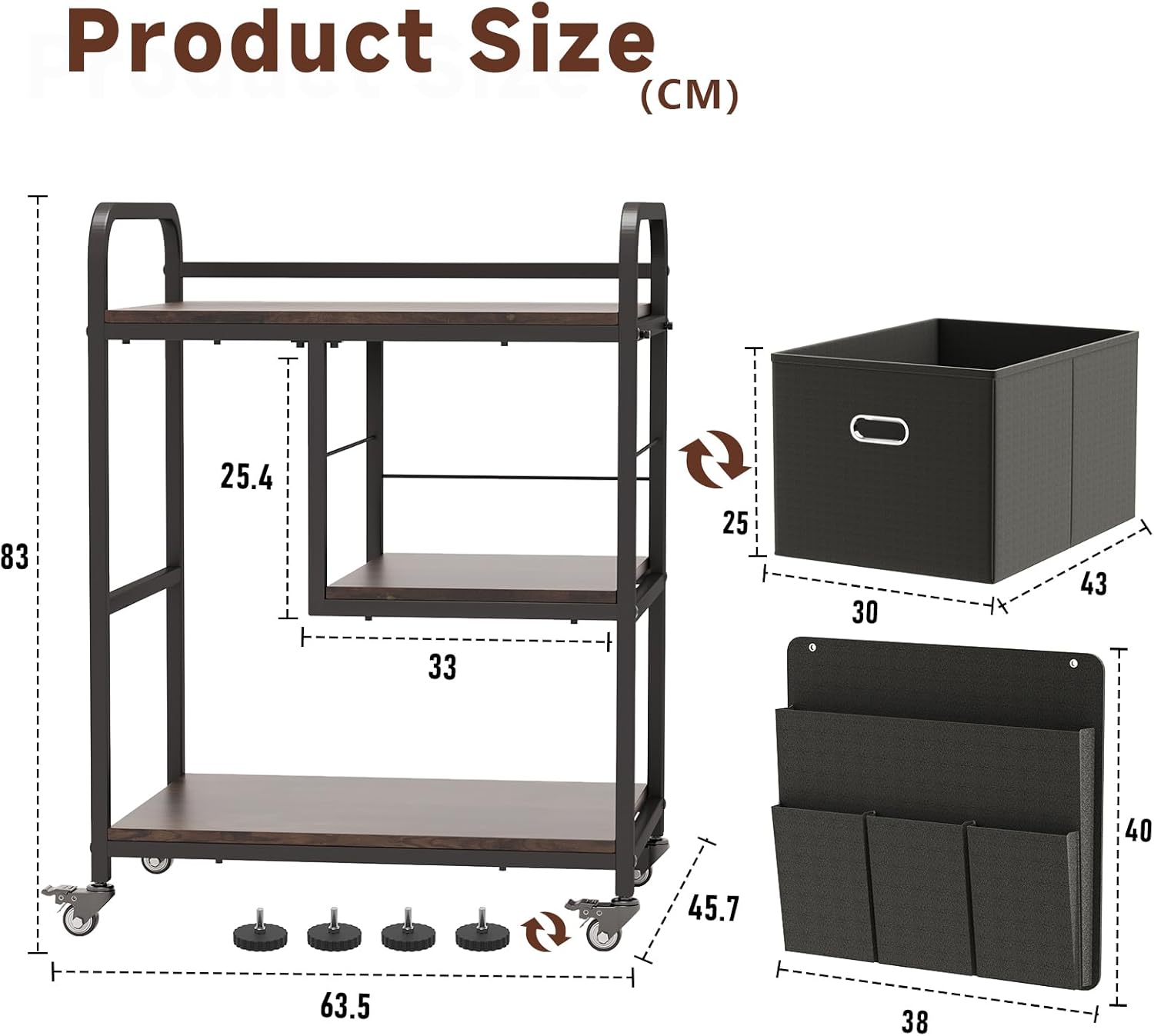 Large Mobile Printer Stand with Storage Drawer – Industrial ... - Image 8