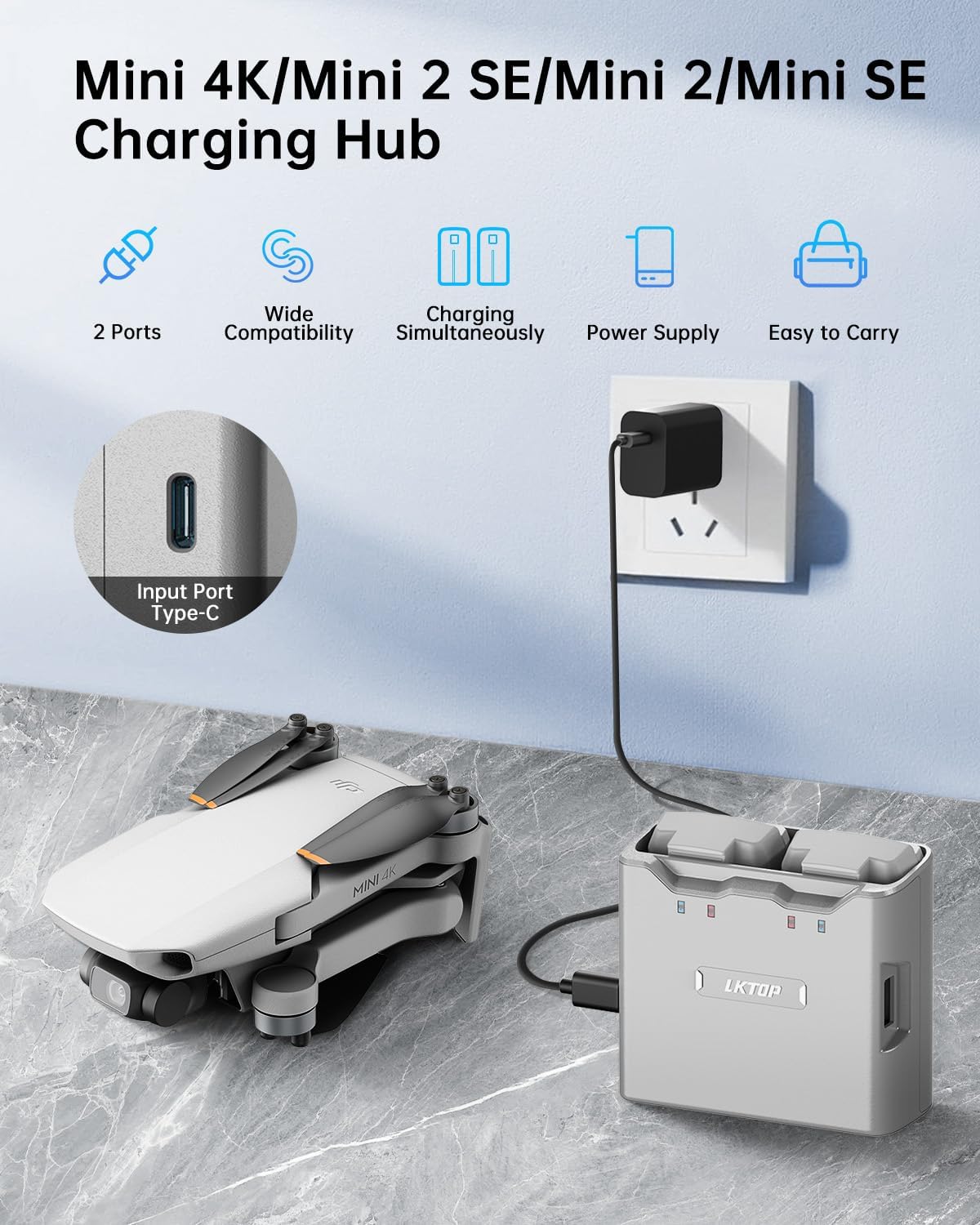 LKTOP Replacement DJI Mini 4K Battery Charging Hub, Mini 2/S... - Image 2