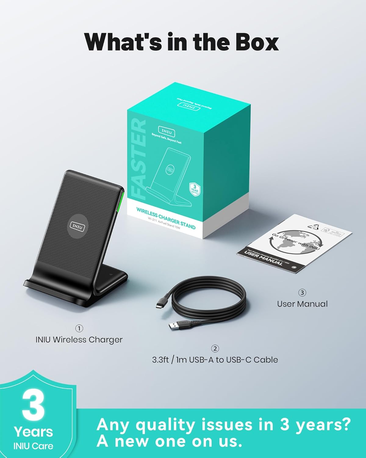 INIU Wireless Charger Stand, 15W Fast Charging Dock Phone Ch... - Image 9
