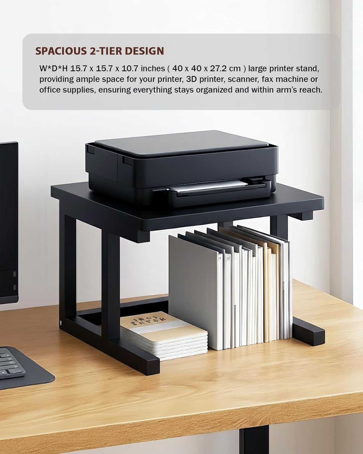 Desktop Printer Stand, 15.7″x 15.7″ 2-Tier Large Printer She... - Image 3