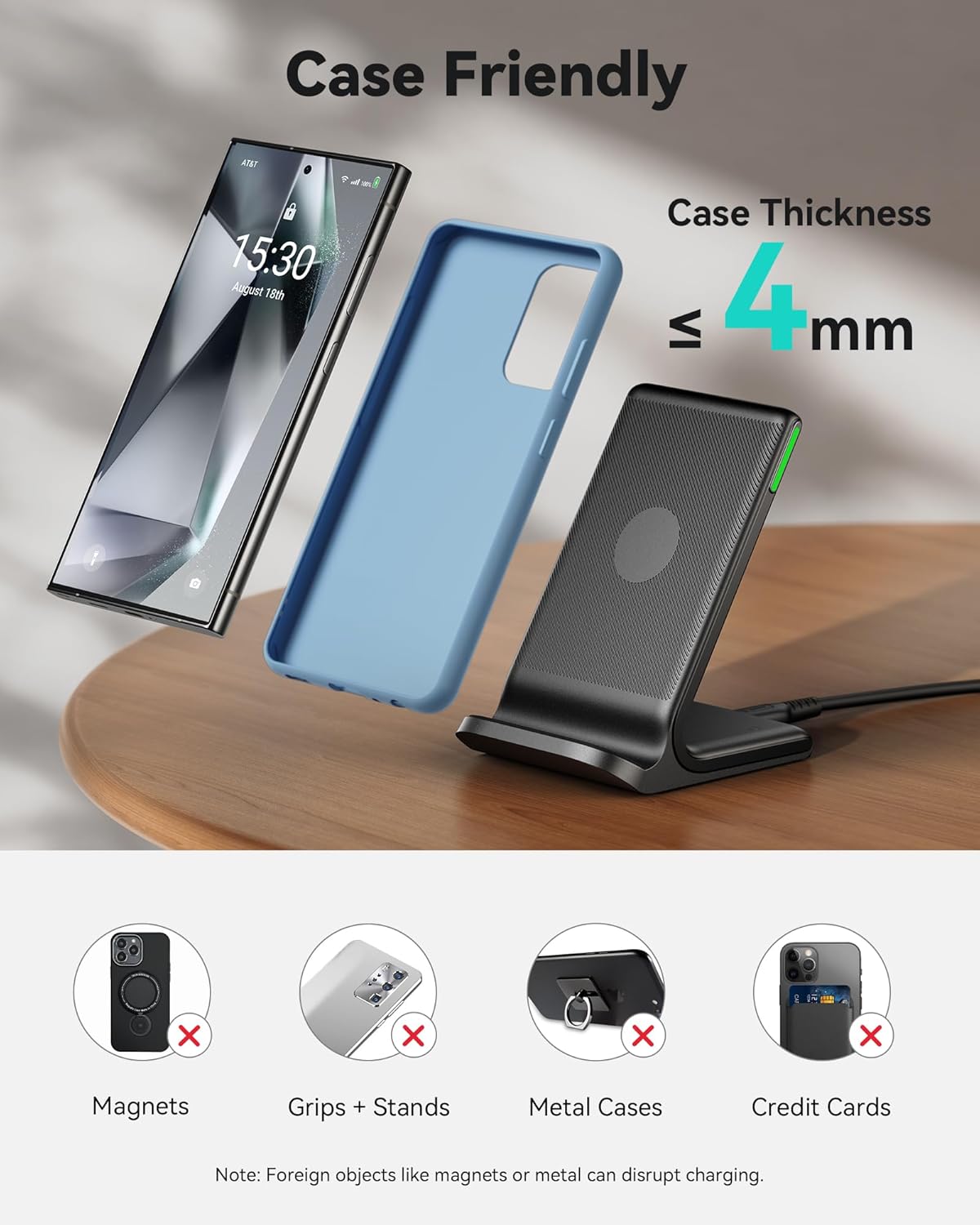 INIU Wireless Charger Stand, 15W Fast Charging Dock Phone Ch... - Image 8