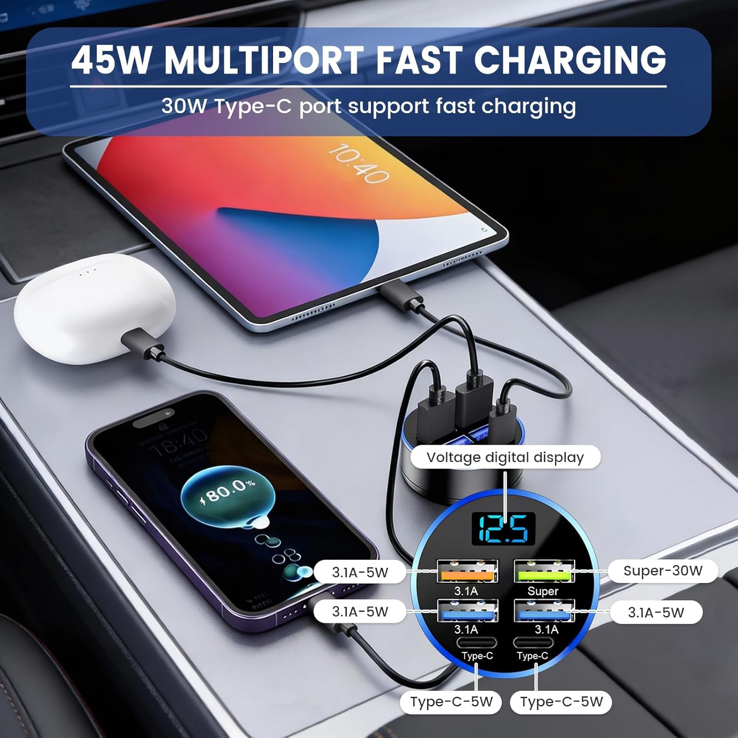 Car 6 in 1 Car USB Charger Super Fast Charge, 6 Ports Charge... - Image 5