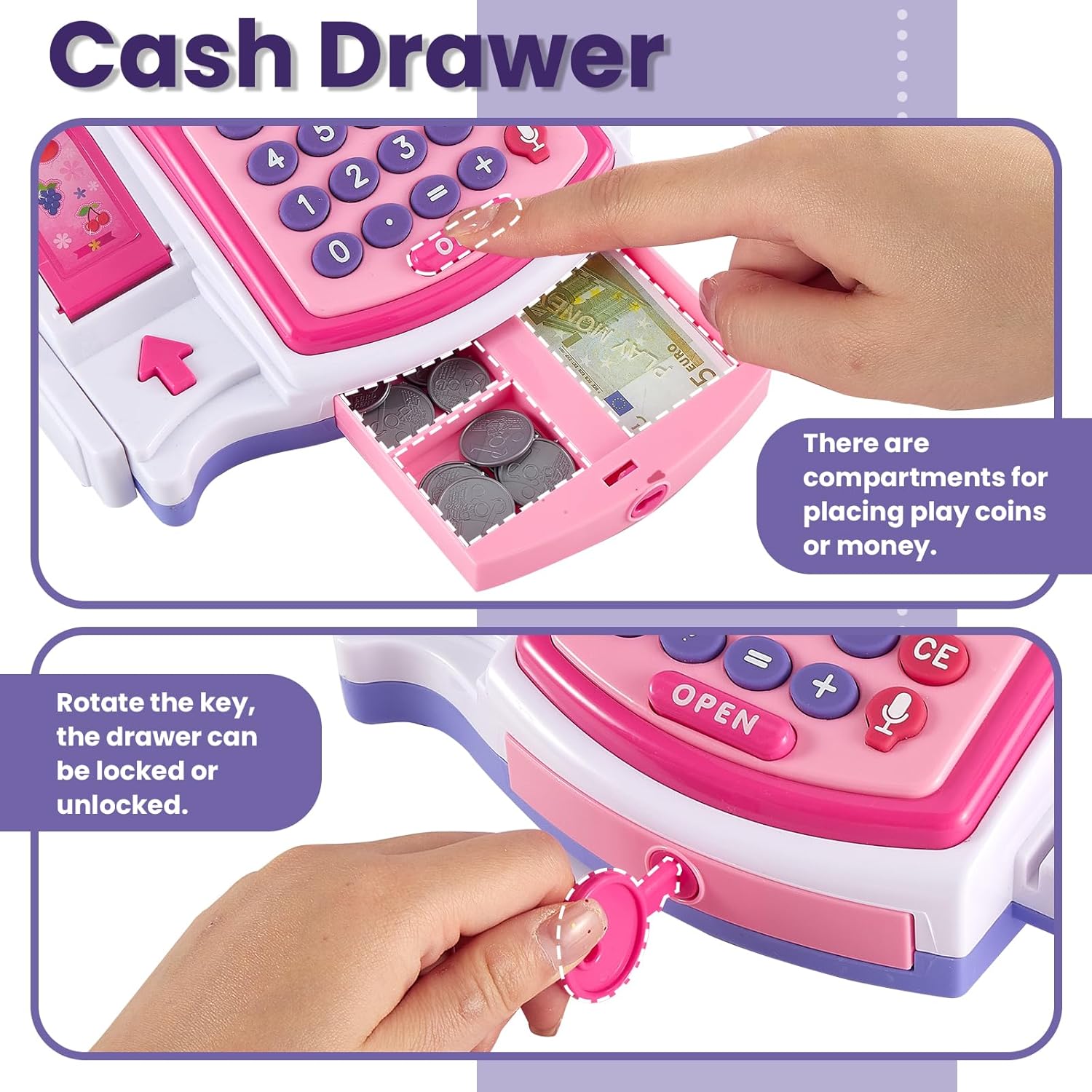 BUYGER Kids Toy Till Cash Register with Receipt Printer Scan... - Image 5