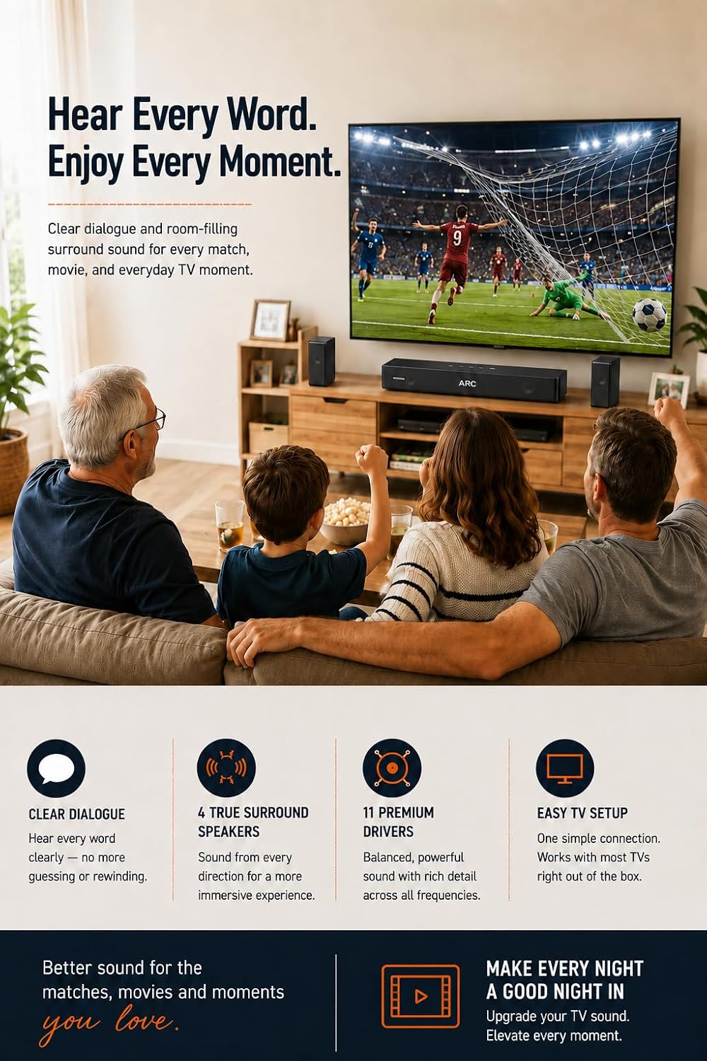 Wooden Soundbar for TV with Clear Dialogue, 5.1 Surround Sou... - Image 5