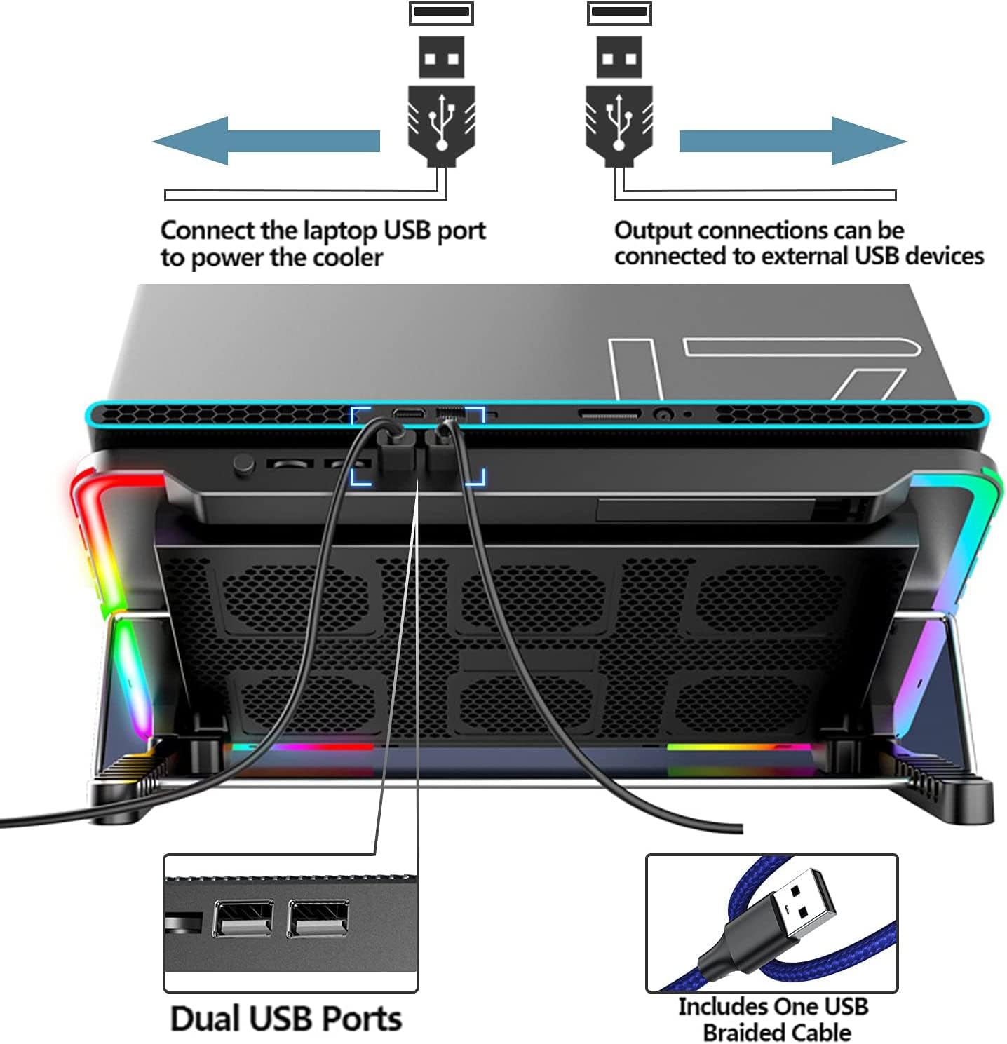 LIANGSTAR Laptop Cooling Pad, Laptop Cooler, 10 RGB Lighting... - Image 7