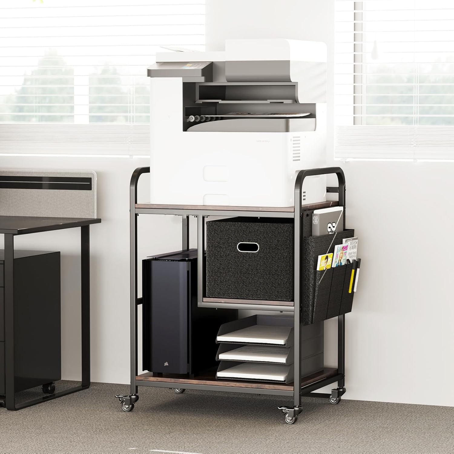 Large Mobile Printer Stand with Storage Drawer – Industrial ... - Image 2