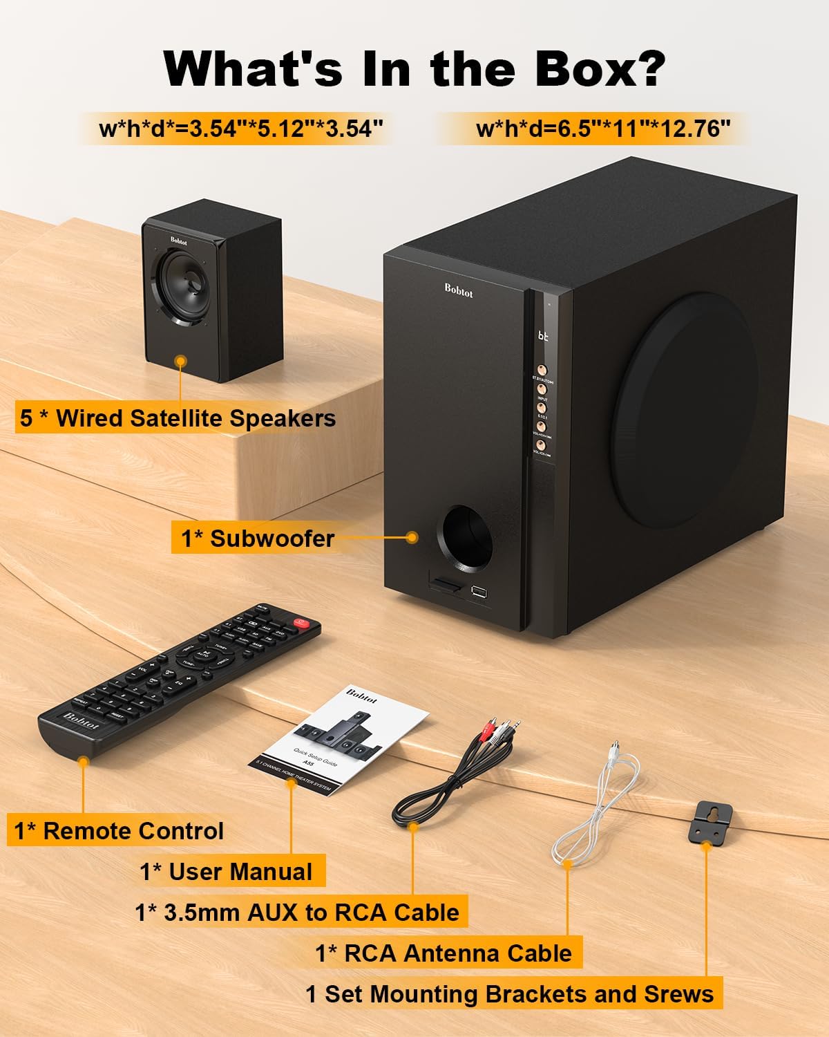 Bobtot Home Theater Systems with 5.25 inch Subwoofer, 5.1 Wi... - Image 7