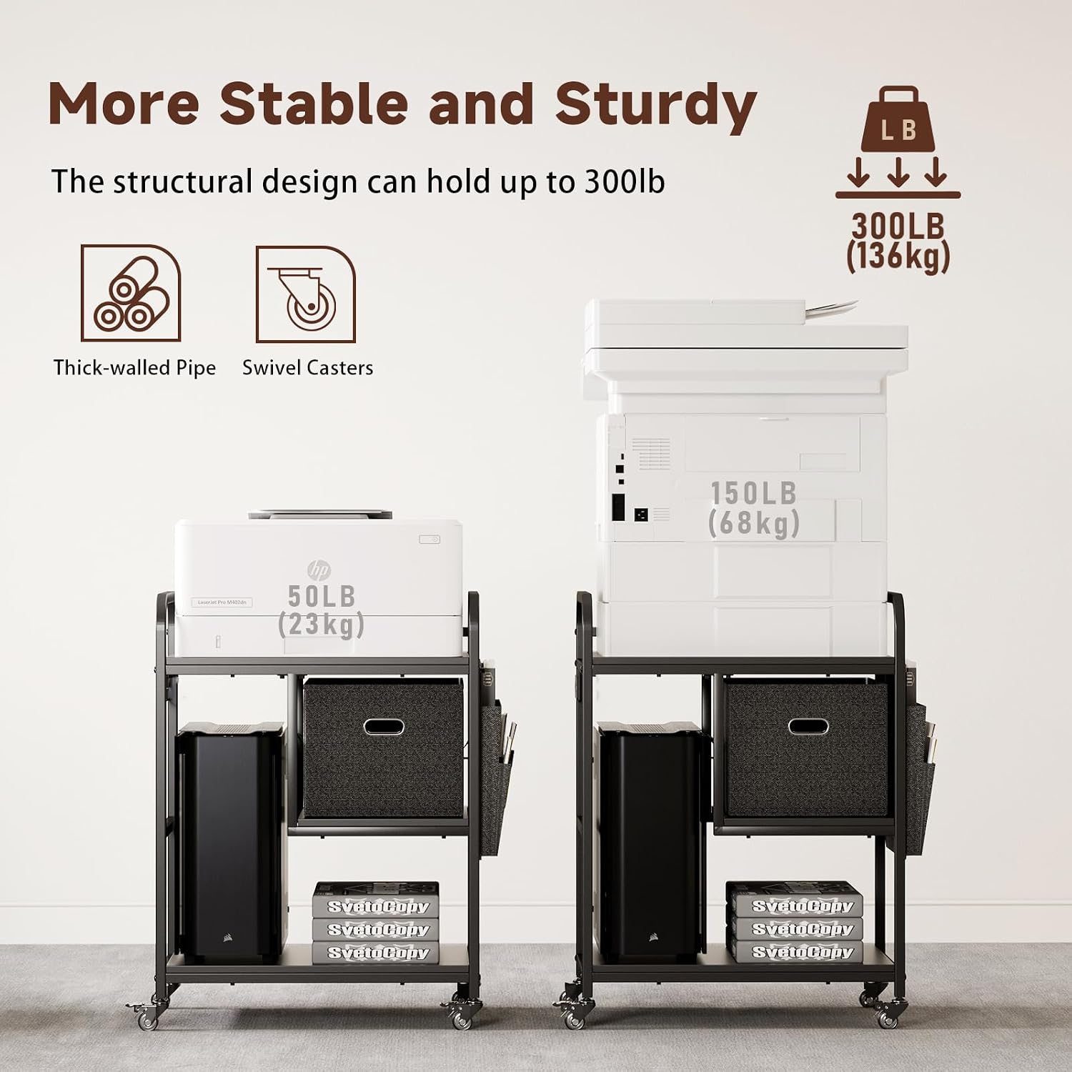 Large Mobile Printer Stand with Storage Drawer – Industrial ... - Image 4