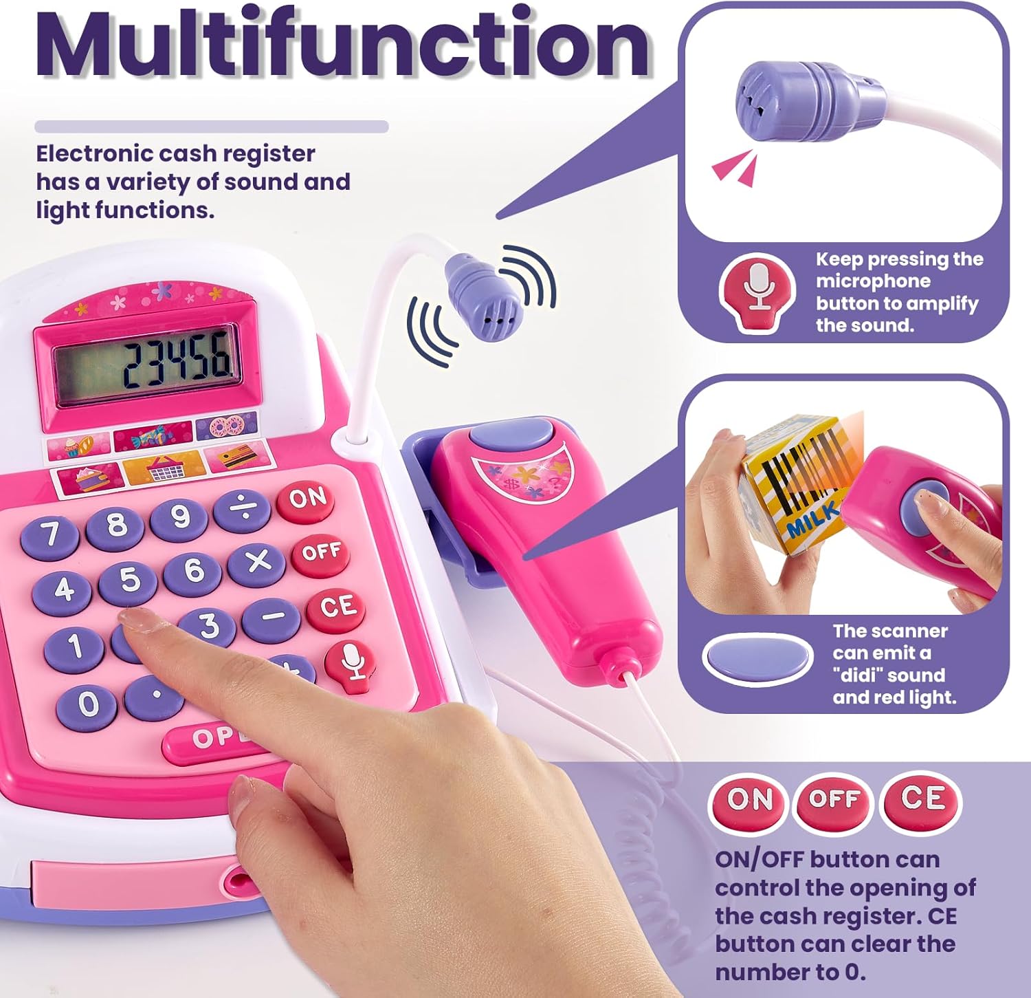 BUYGER Kids Toy Till Cash Register with Receipt Printer Scan... - Image 4