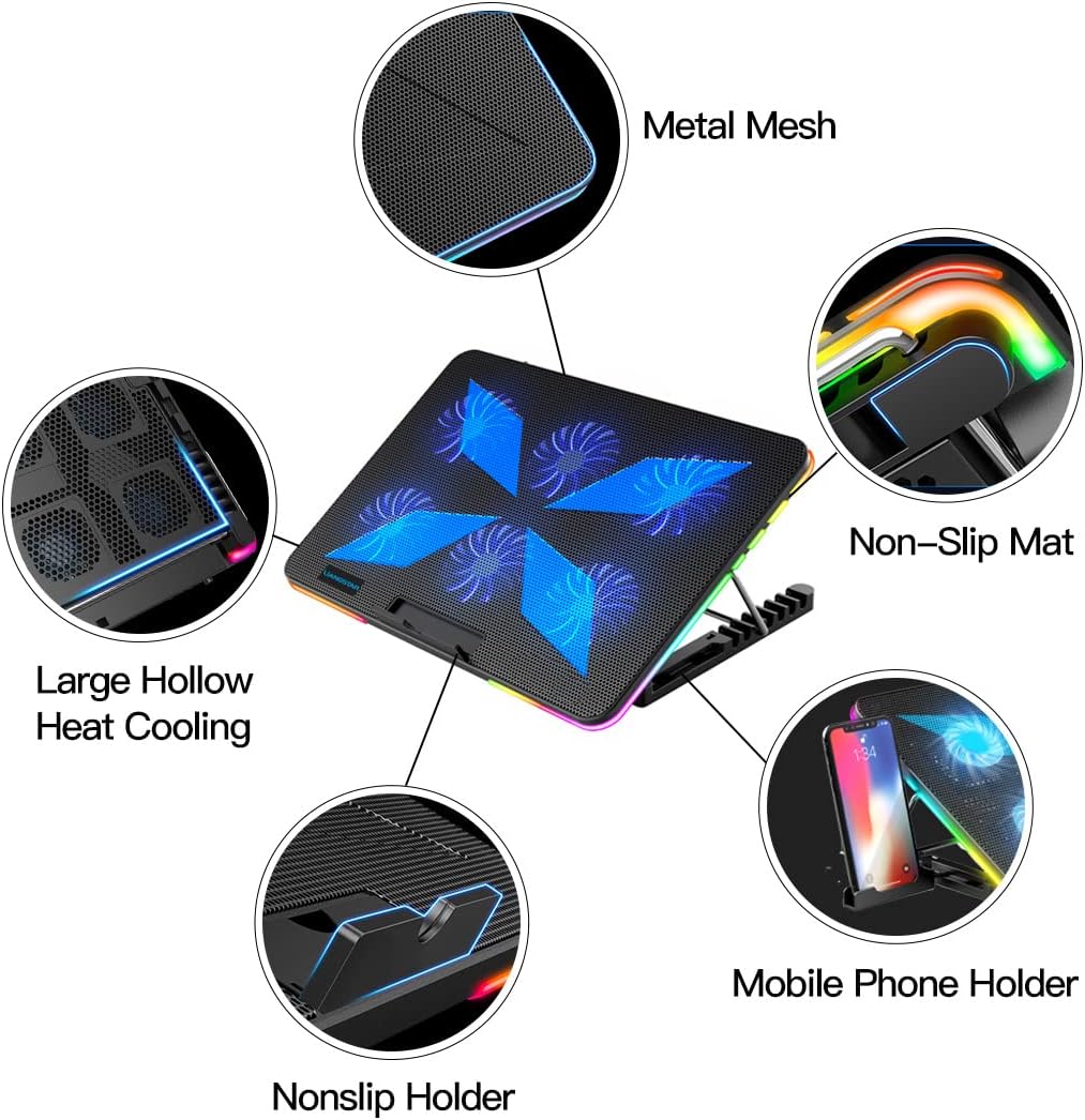 LIANGSTAR Laptop Cooling Pad, Laptop Cooler, 10 RGB Lighting... - Image 9