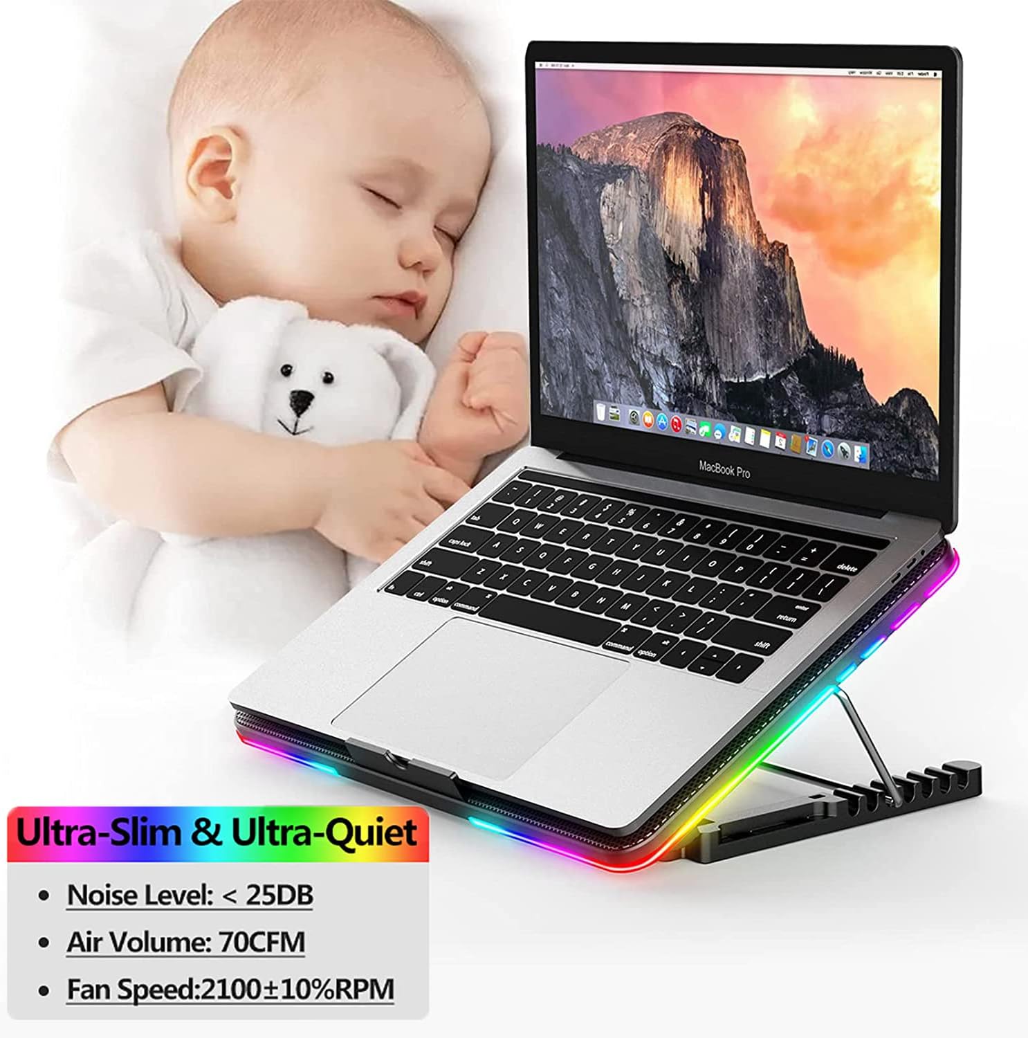 LIANGSTAR Laptop Cooling Pad, Laptop Cooler, 10 RGB Lighting... - Image 3