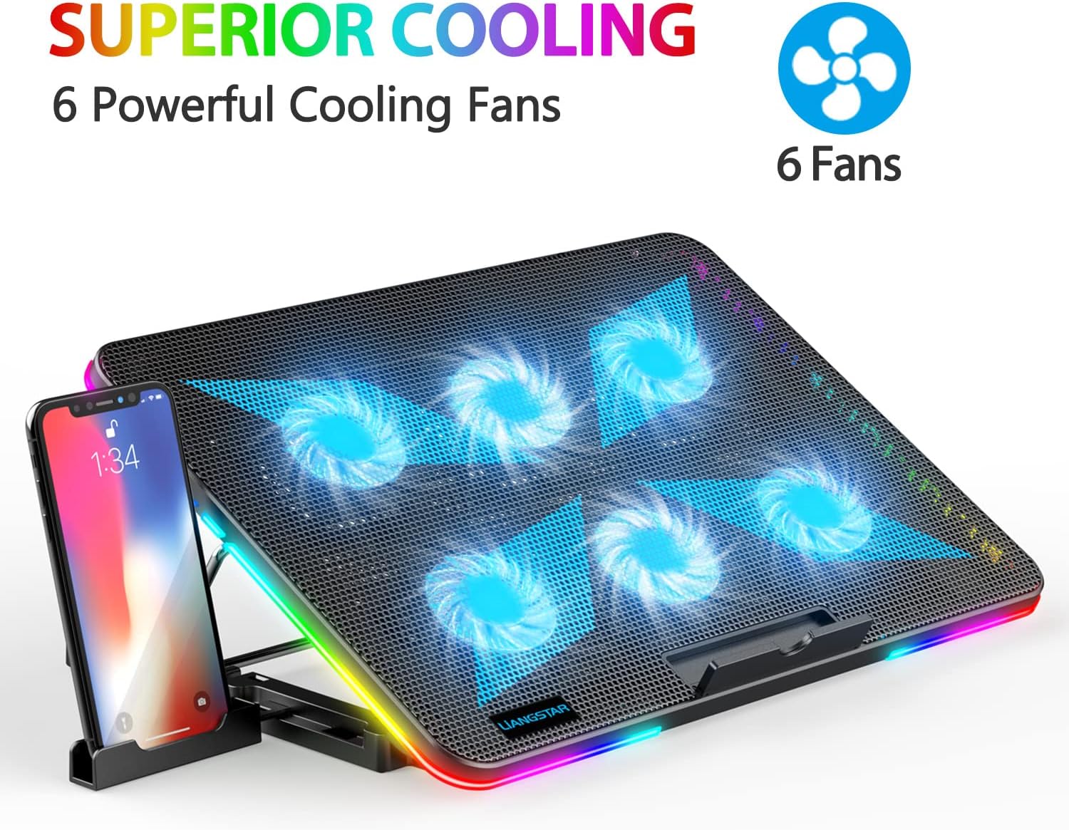 LIANGSTAR Laptop Cooling Pad, Laptop Cooler, 10 RGB Lighting... - Image 4
