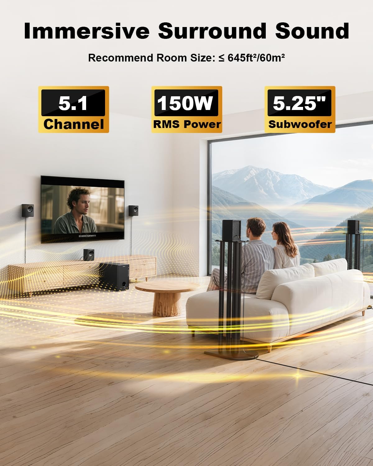 Bobtot Home Theater Systems with 5.25 inch Subwoofer, 5.1 Wi... - Image 6