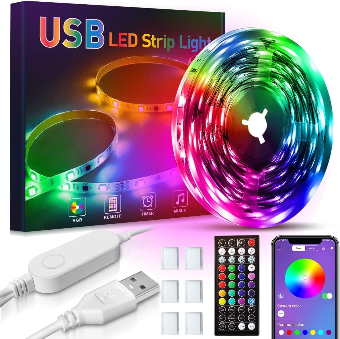 GOTUS USB LED Light Strips with Remote, RGB SMD 5050 Bluetoo... - Image 2