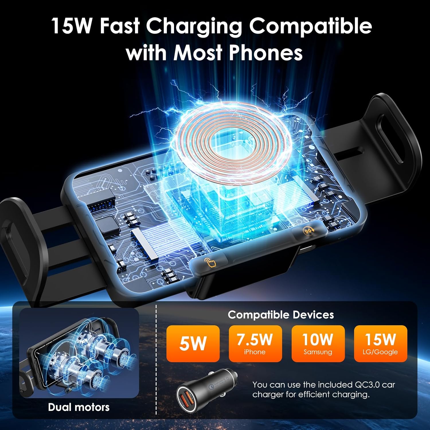 Wireless Car Charger Fast Charging: Qoosea Qi 15W Car Mount ... - Image 3