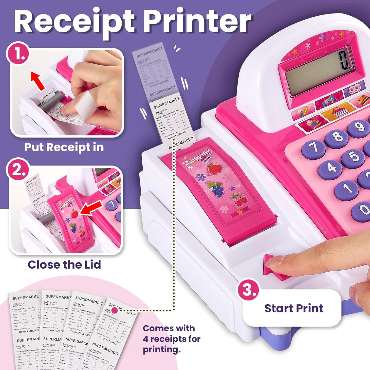 BUYGER Kids Toy Till Cash Register with Receipt Printer Scan... - Image 3