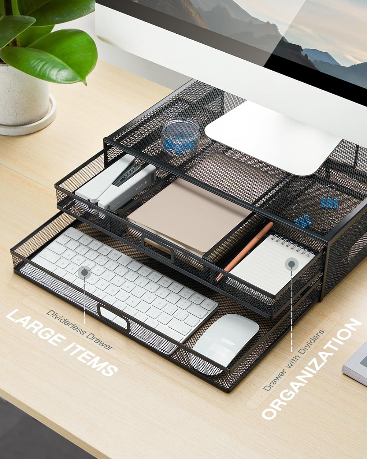 HUANUO Monitor Stand with 2 Storage Drawers, Metal Mesh Tabl... - Image 4