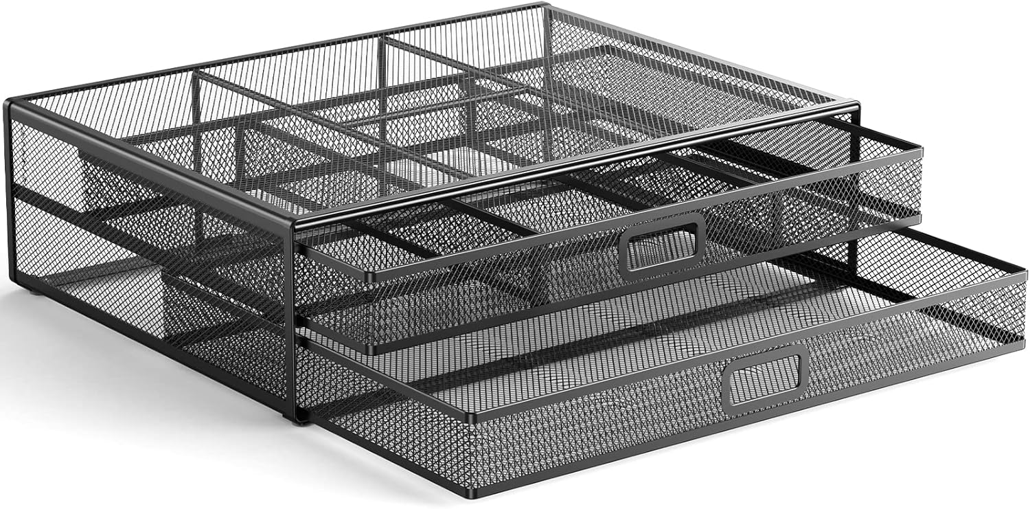 HUANUO Monitor Stand with 2 Storage Drawers, Metal Mesh Tabl... - Image 2