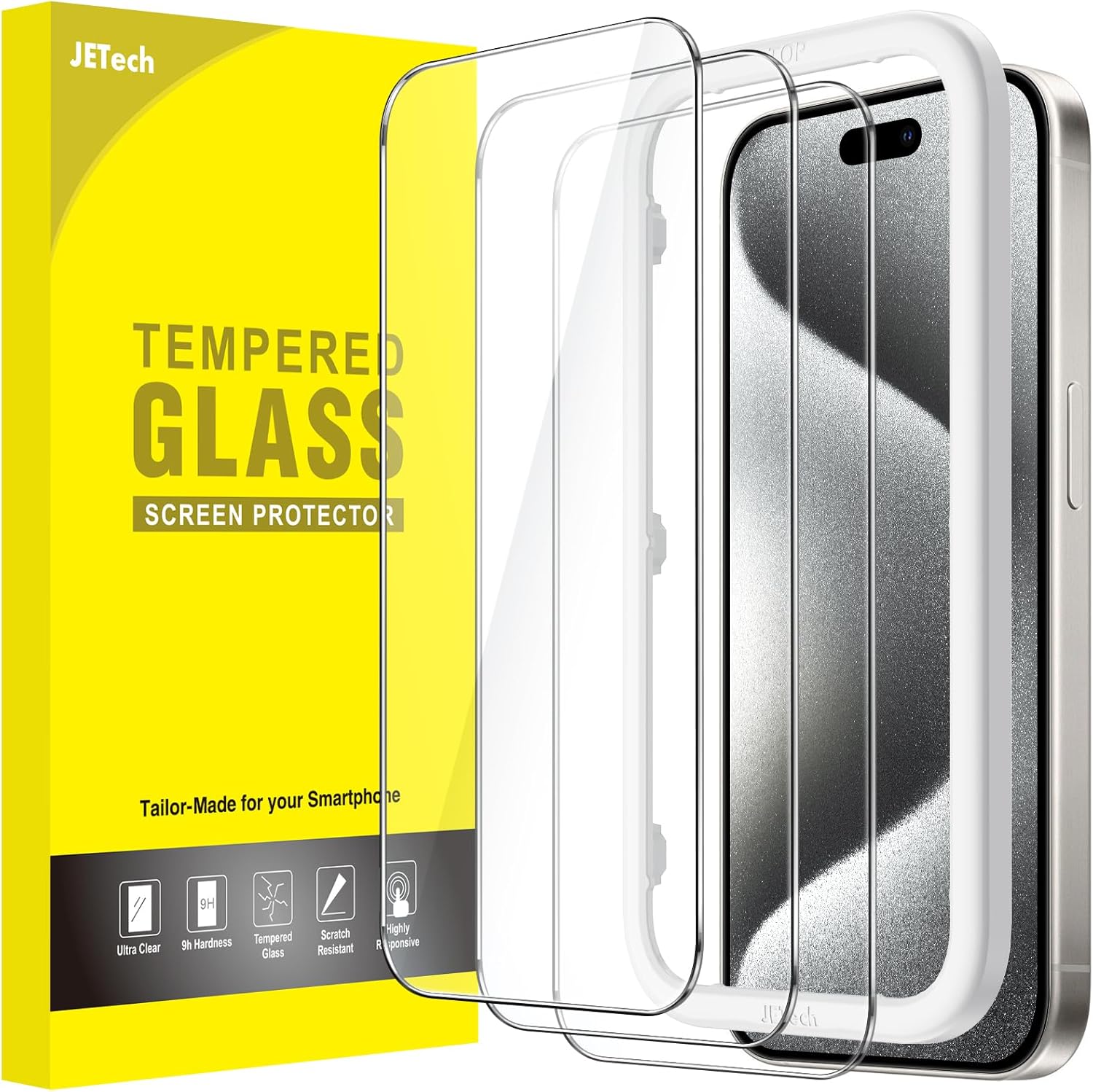 JETech Screen Protector for iPhone 15 Pro, 3-Pack | 9H Tempe... - Image 2