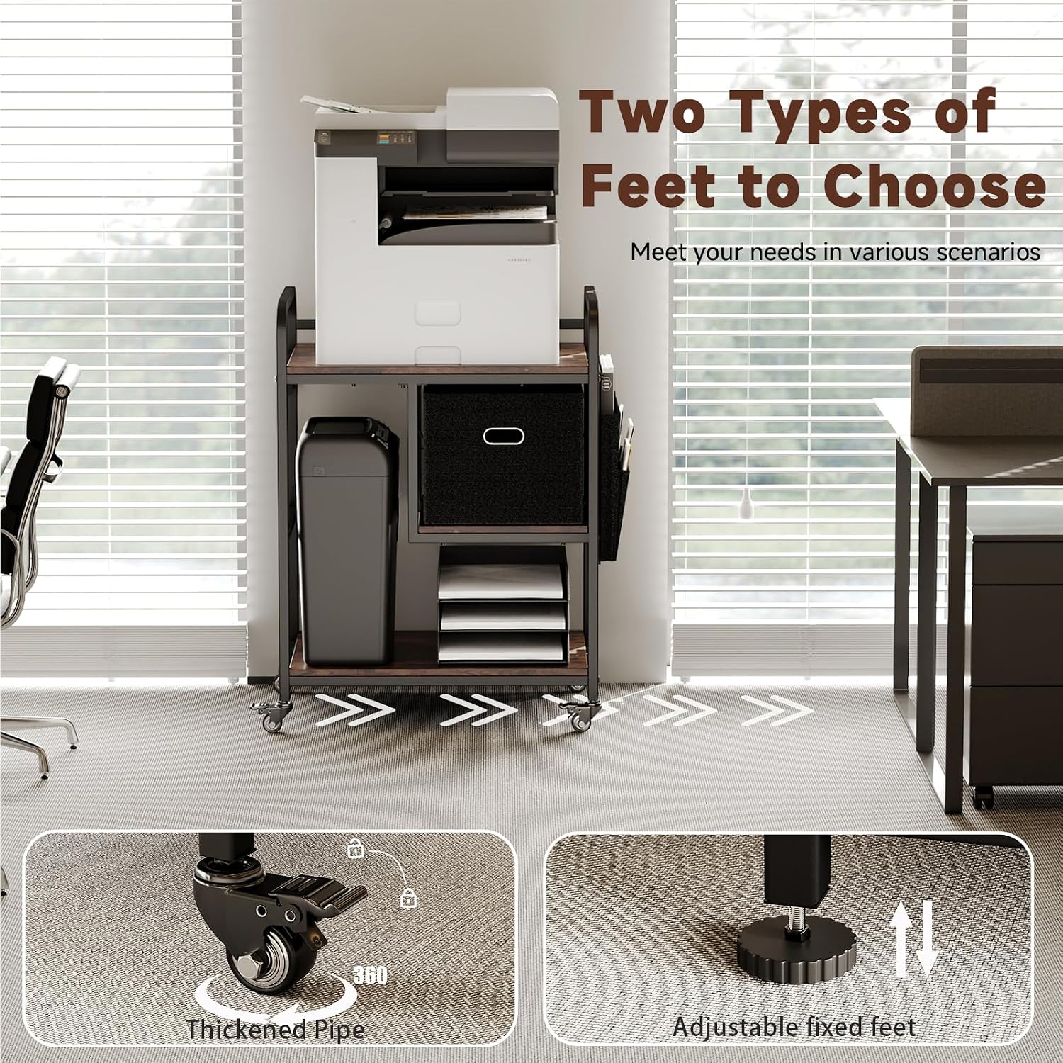 Large Mobile Printer Stand with Storage Drawer – Industrial ... - Image 5