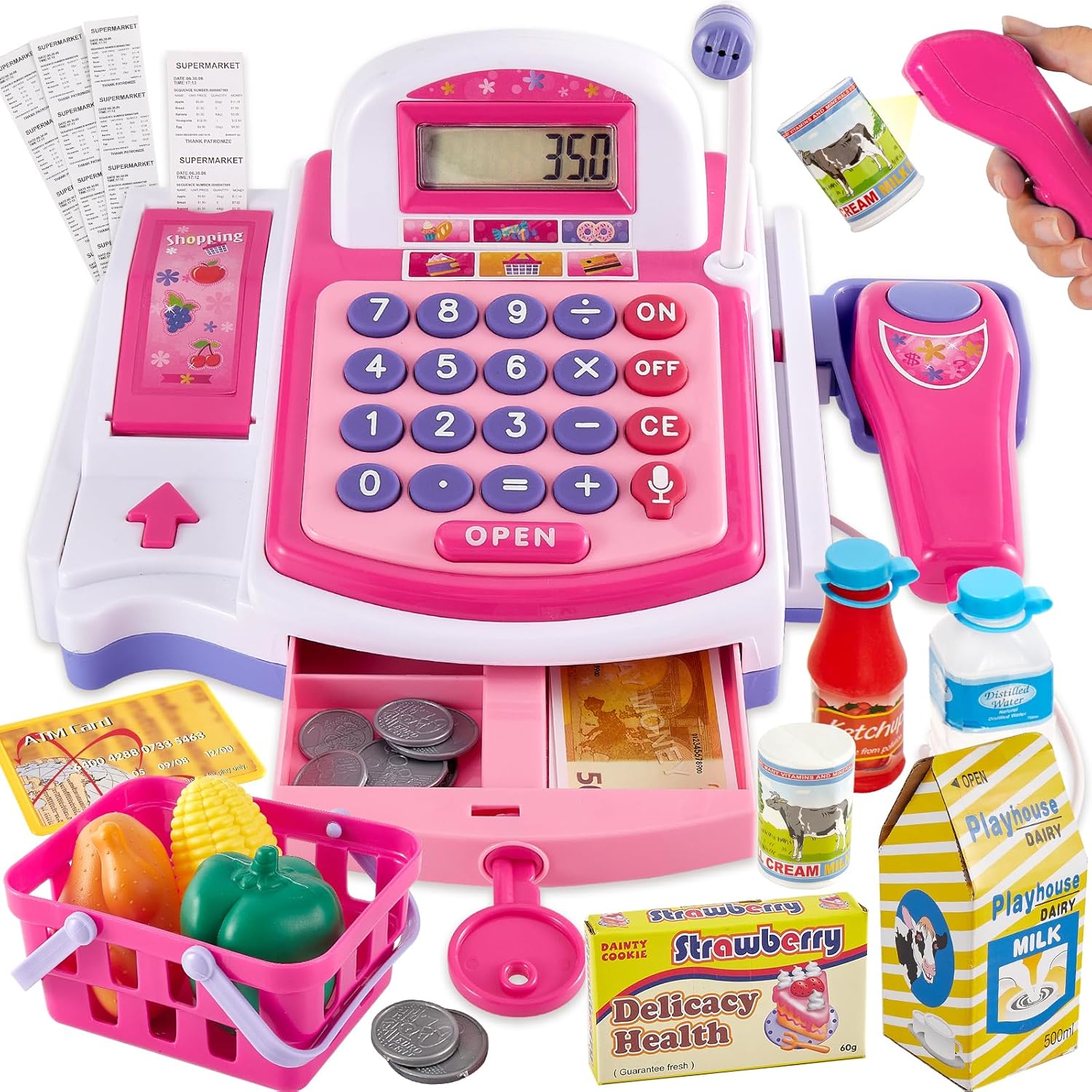 BUYGER Kids Toy Till Cash Register with Receipt Printer Scan... - Image 2