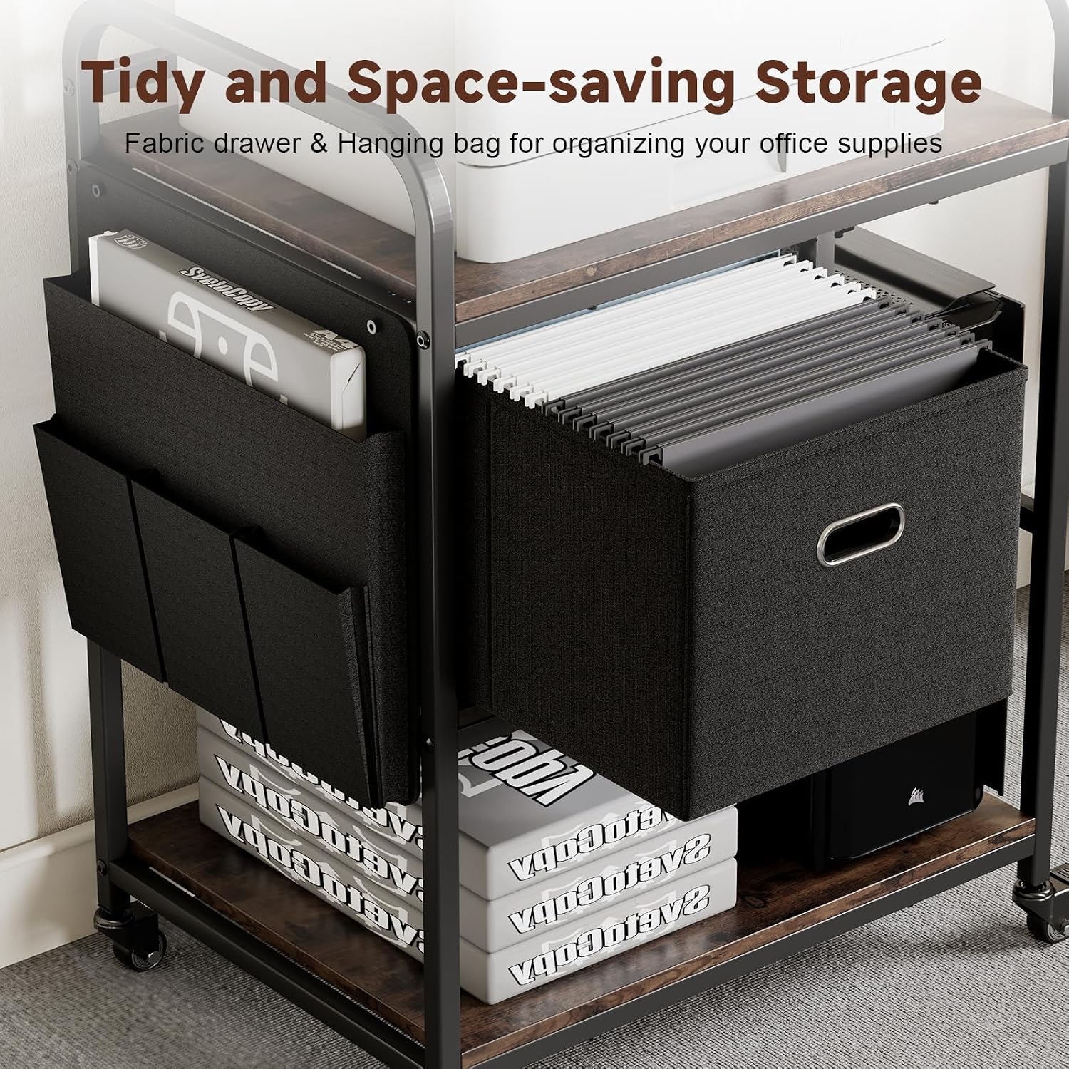 Large Mobile Printer Stand with Storage Drawer – Industrial ... - Image 3