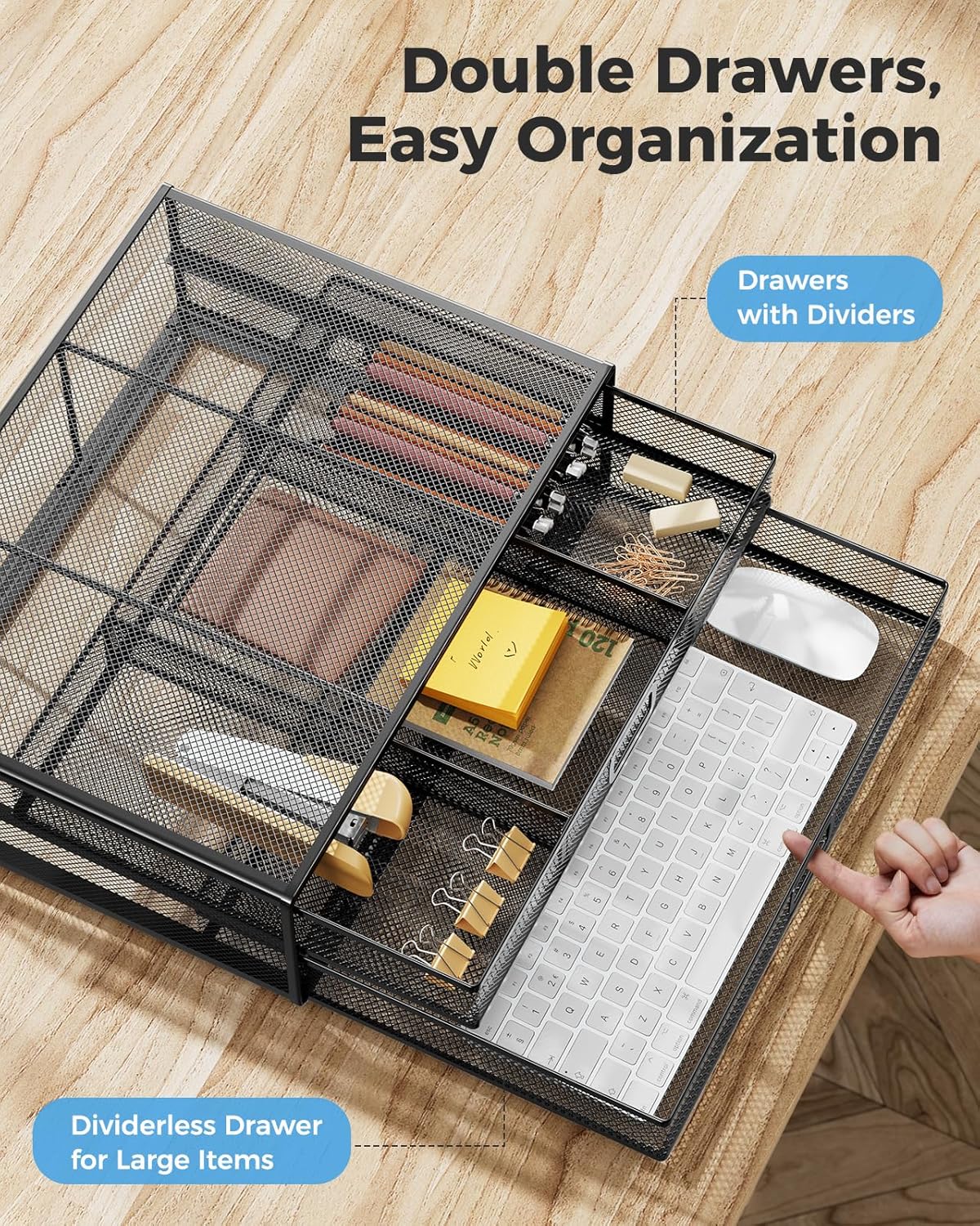 HUANUO Monitor Stand with 2 Storage Drawers, Metal Mesh Tabl... - Image 3