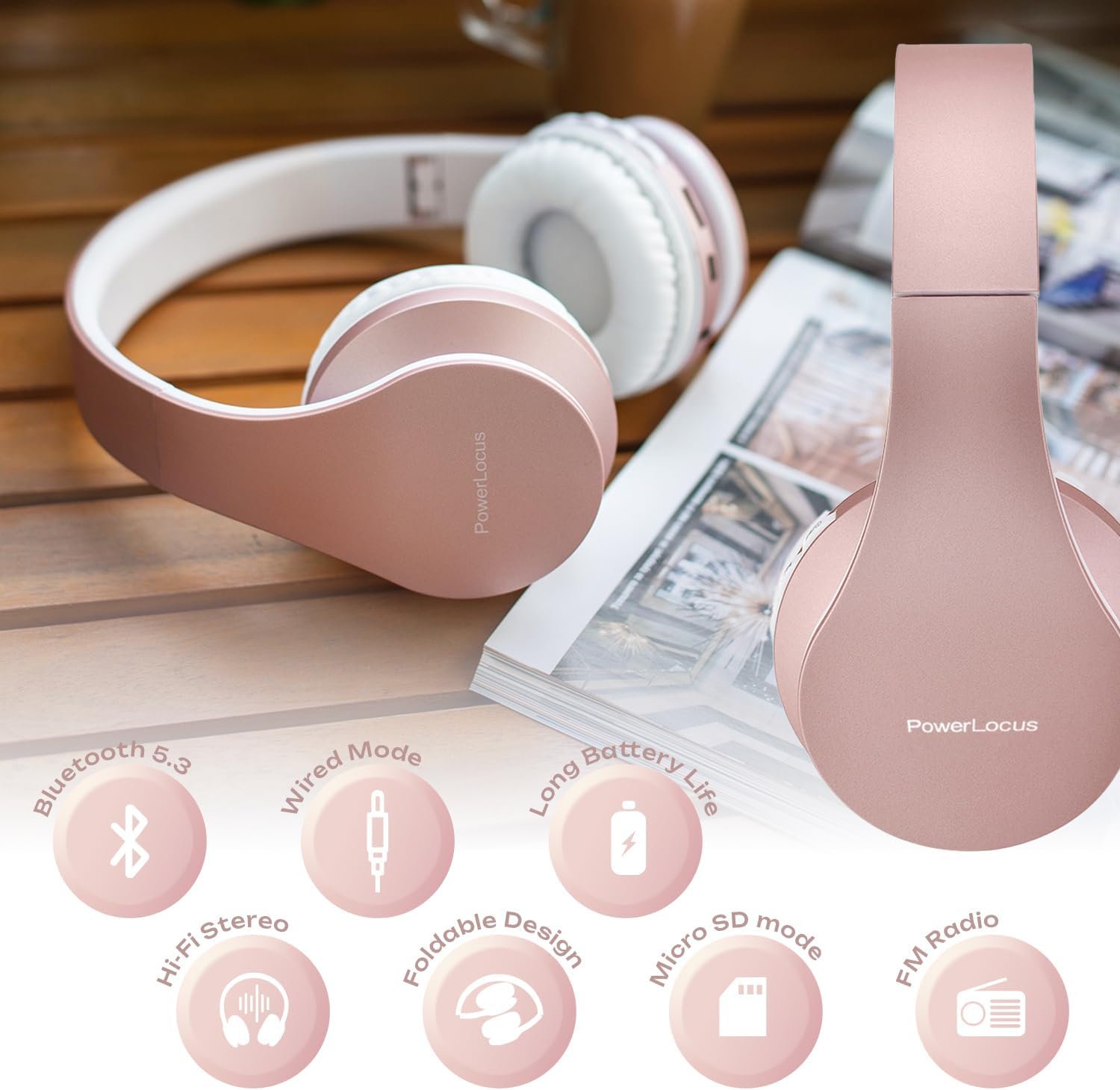 PowerLocus Wireless Bluetooth Over-Ear Stereo Foldable Headp... - Image 6
