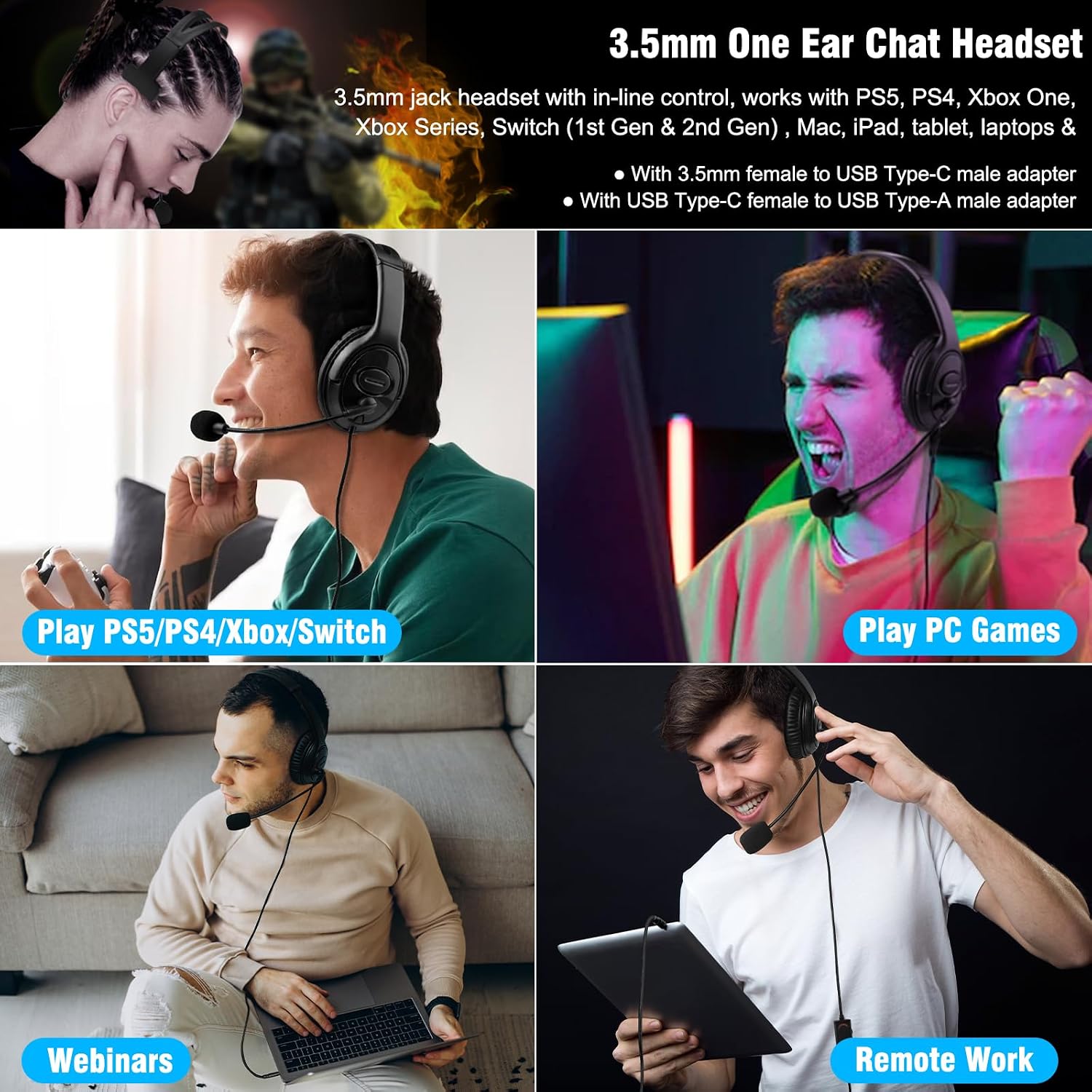 Joso Gaming Headset for PS5 PS4, 3.5mm Wired Online Gaming O... - Image 4
