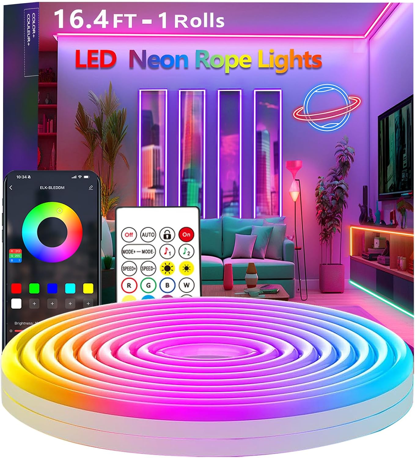 5M Neon Rope Lights,Flexible Led Rope Light Control with App... - Image 2