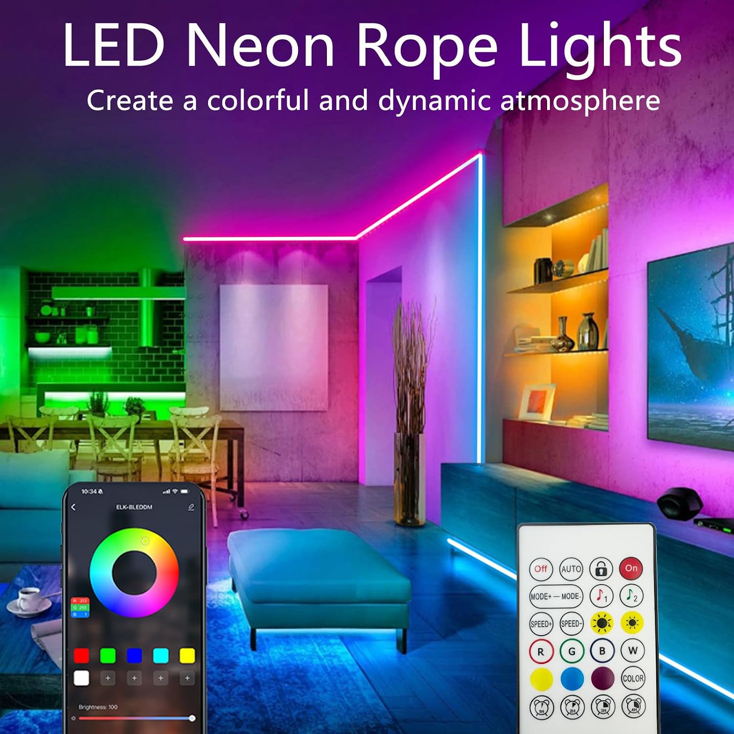 5M Neon Rope Lights,Flexible Led Rope Light Control with App... - Image 3