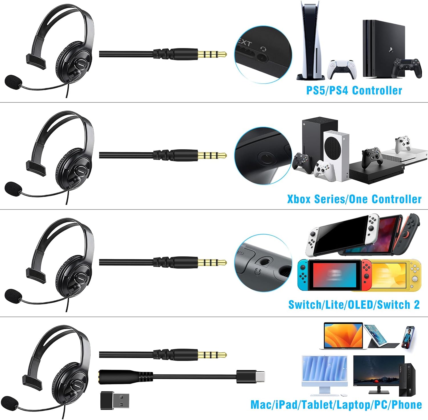 Joso Gaming Headset for PS5 PS4, 3.5mm Wired Online Gaming O... - Image 3