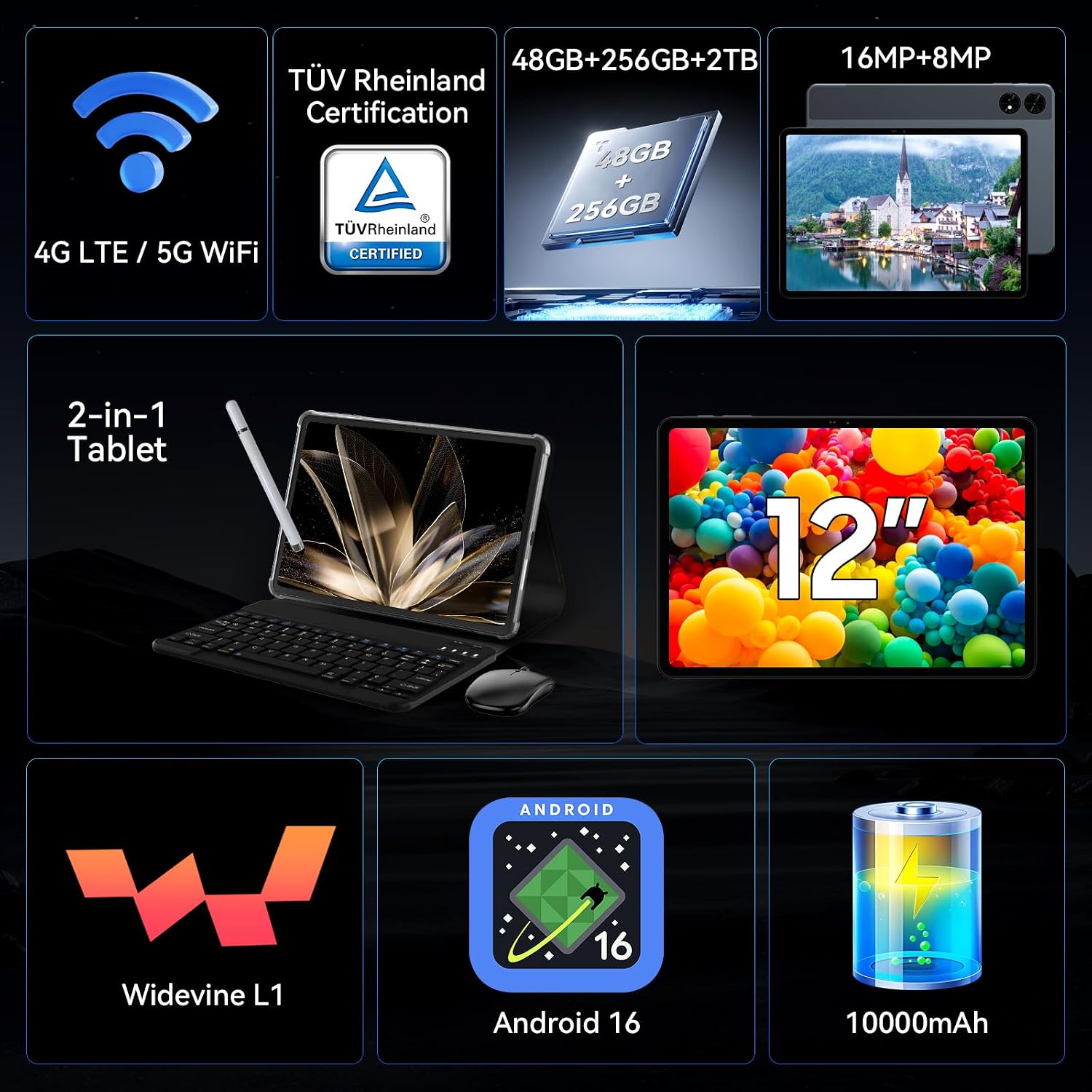 2026 upgrated tablets 12 Inch Android 16 Tablets with Keyboa... - Image 7