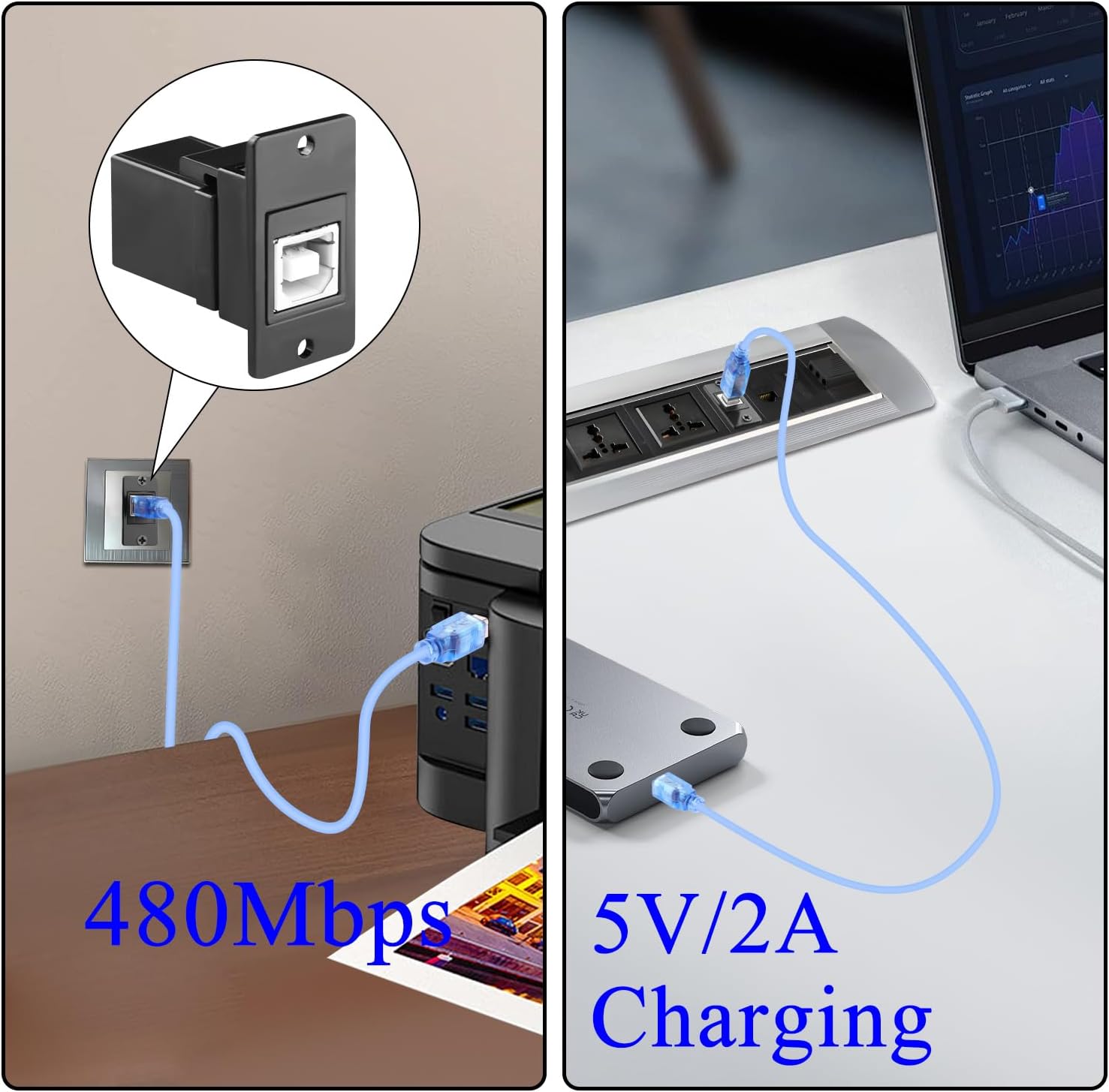 QIANRENON USB B Rectangular Panel Mount Printer Connector US... - Image 4