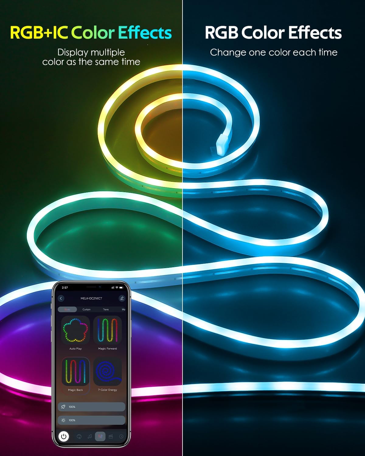 Aclorol RGB CCT Neon LED Strip 3M 108D/M IP65 Waterproof Add... - Image 4