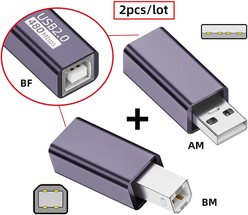 2pcs/lot USB 2.0 B Type Female to Type-A & Type-B Male Exten... - Image 6