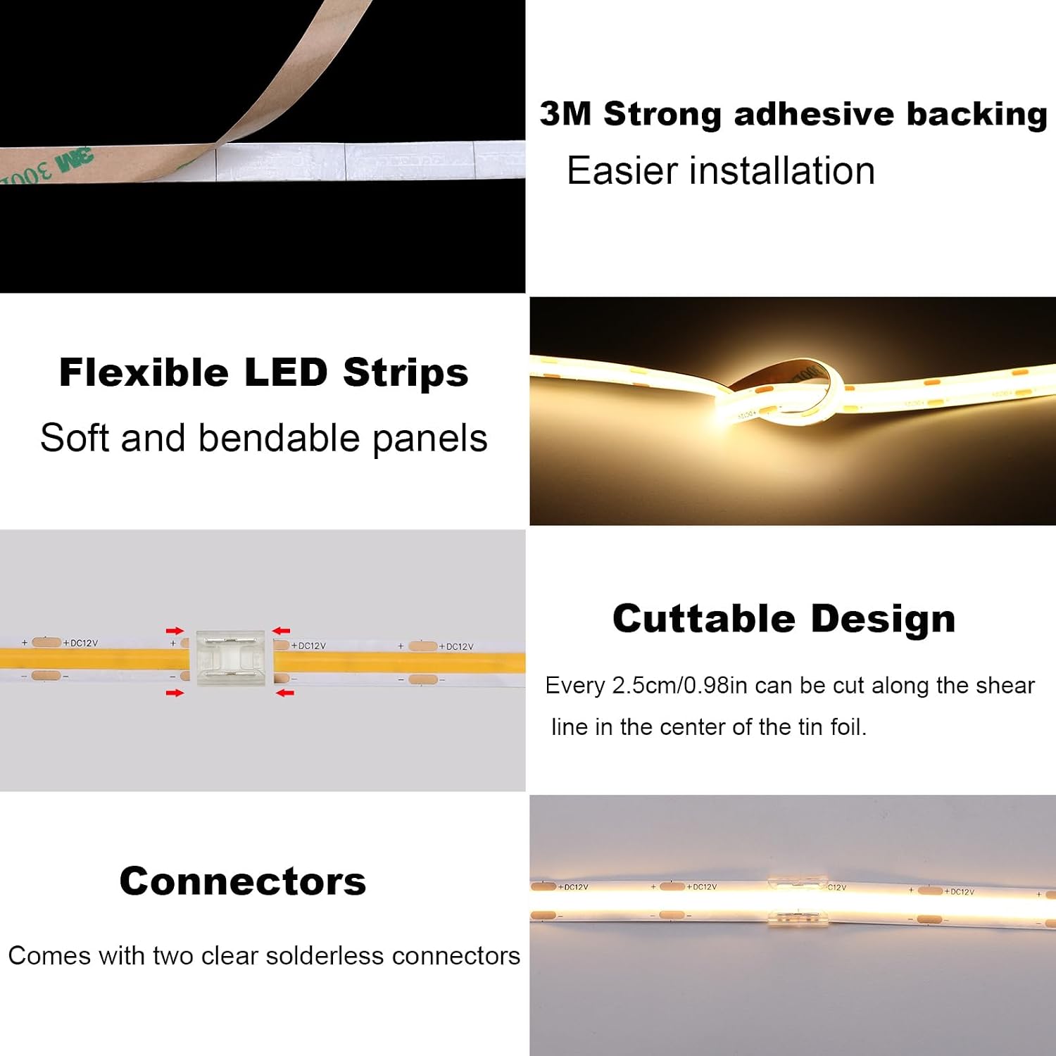 TOPAI 12V COB LED Strip 3000K Warm White 5M Dotless IP65 Wat... - Image 5