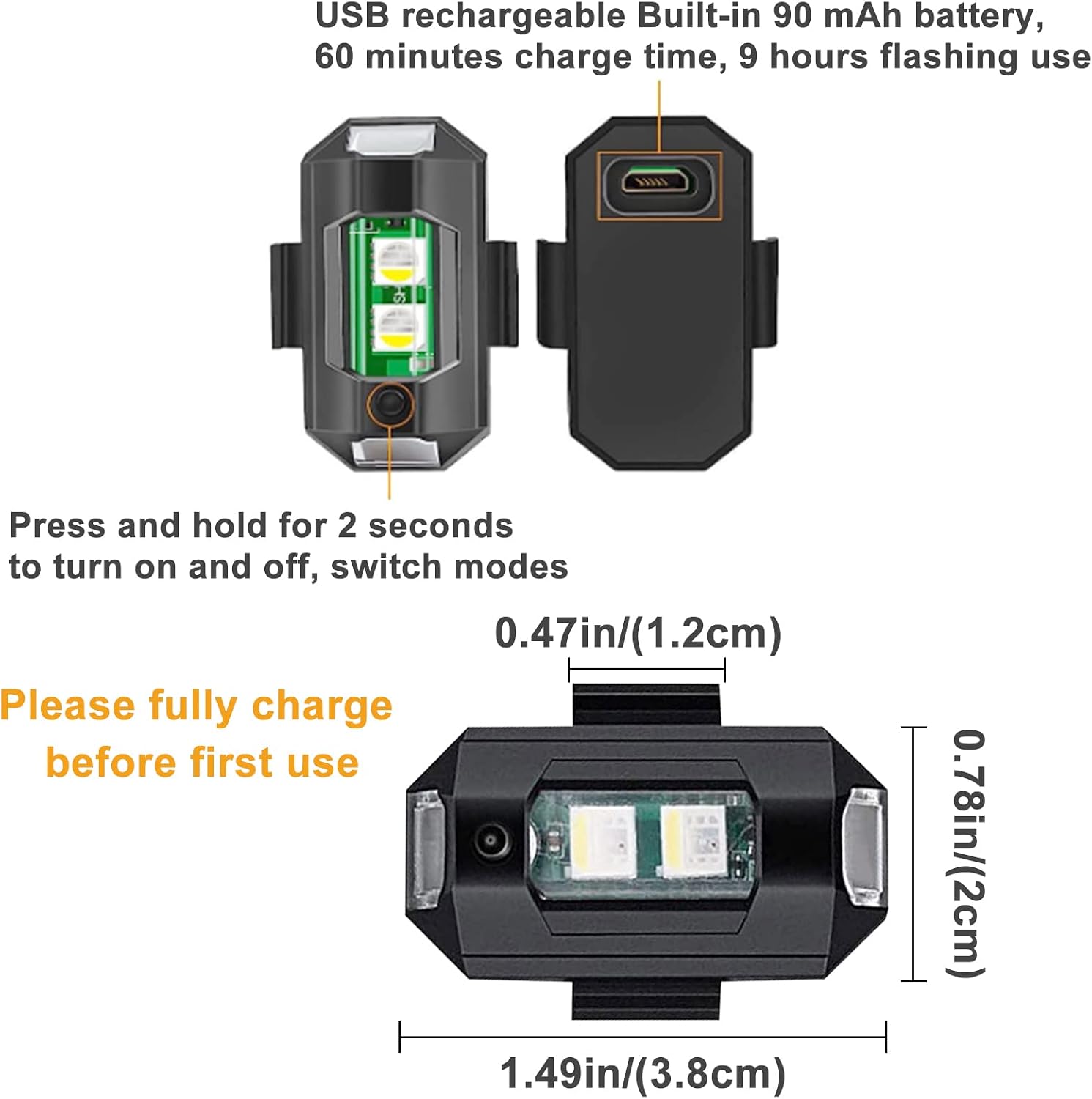 Funmo 6 Pcs LED Aircraft Strobe Lights USB Charging 7 Colors... - Image 3