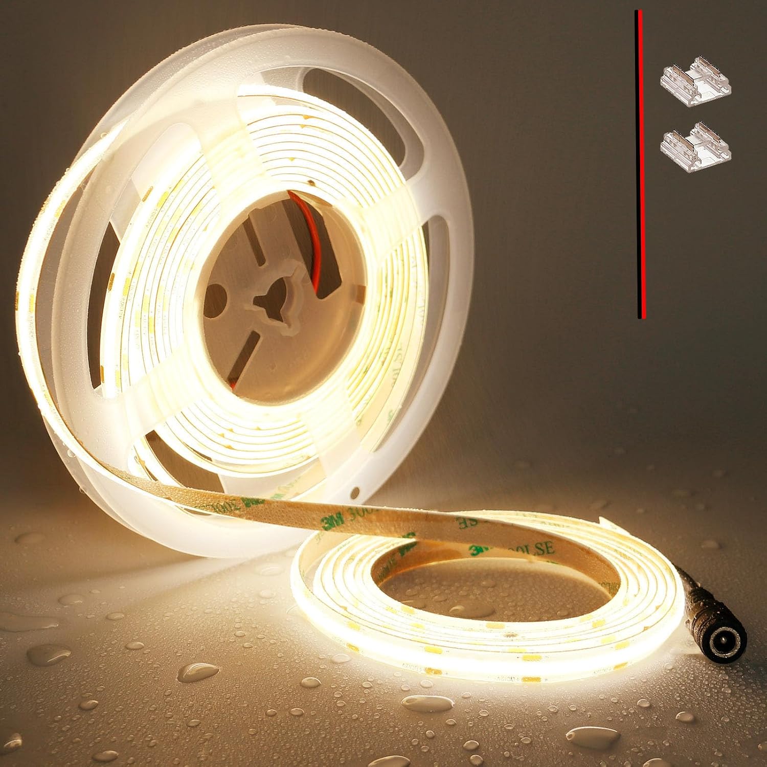 TOPAI 12V COB LED Strip 3000K Warm White 5M Dotless IP65 Wat... - Image 2
