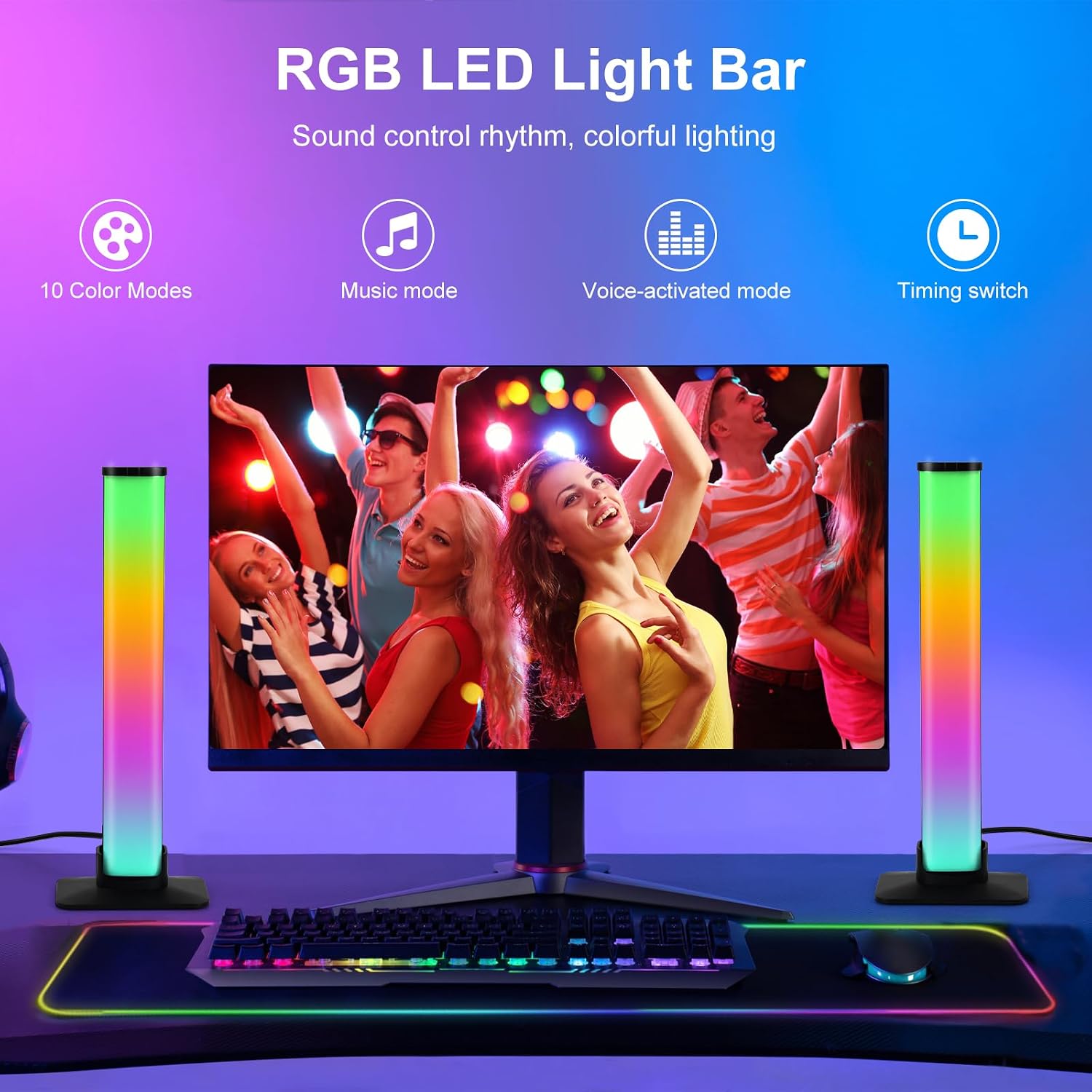 Smart RGB LED Light Bars, 2 Pack TV Backlight Gaming Lamp, M... - Image 3