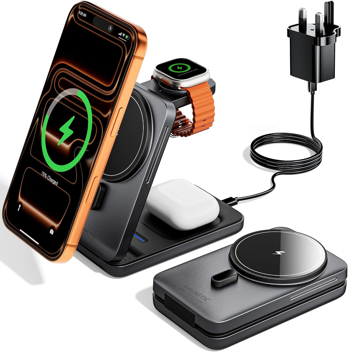 KPON 3 in 1 Wireless Charging Station for Apple, Foldable Ma... - Image 2
