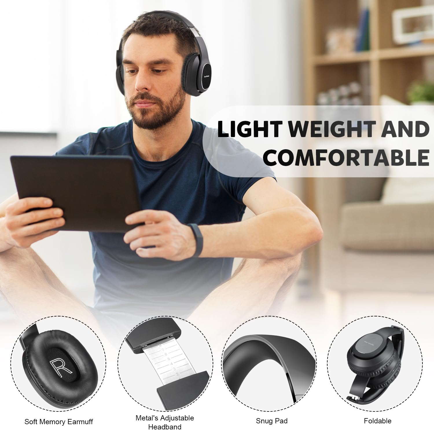 WorWoder 80Hrs Wireless Over Ear Headphones, Bluetooth 5.0 W... - Image 5