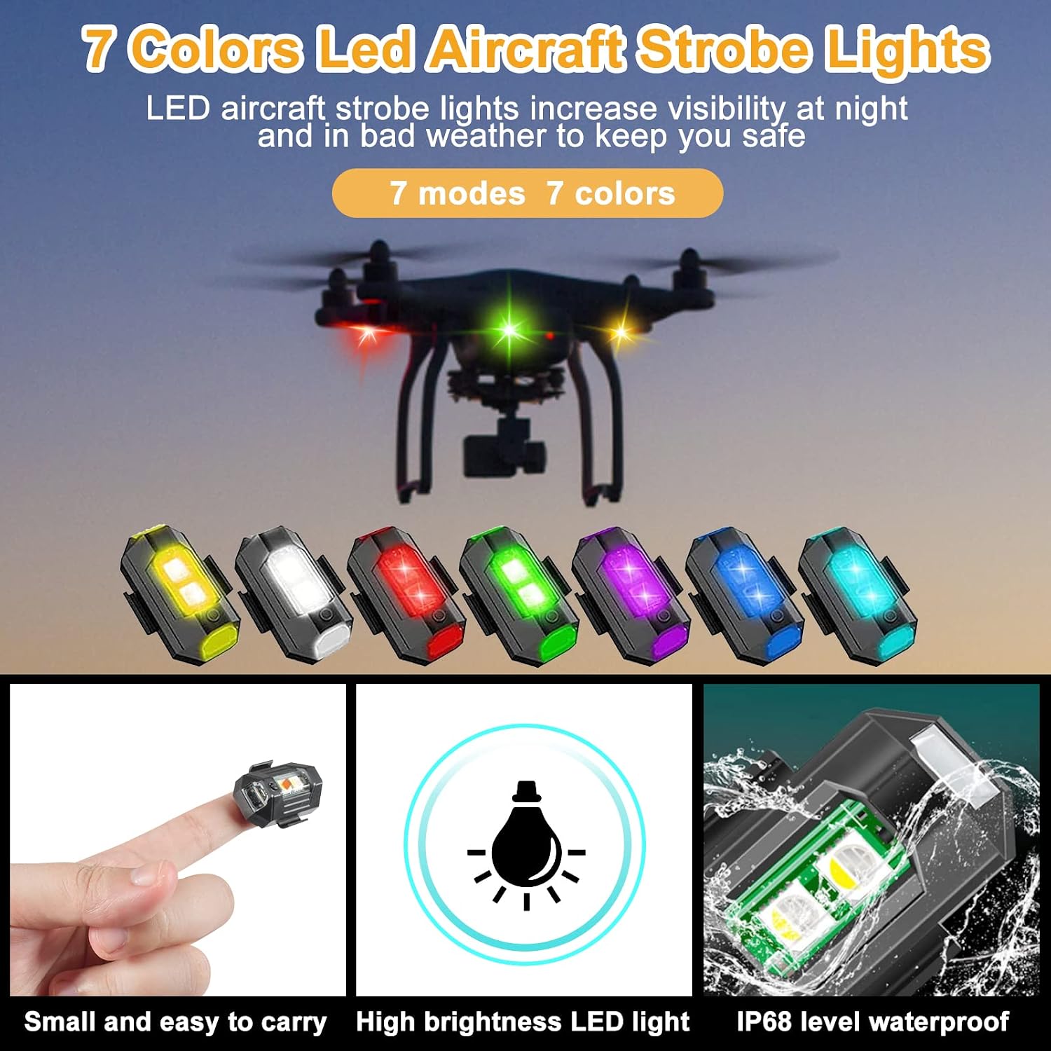 Funmo 6 Pcs LED Aircraft Strobe Lights USB Charging 7 Colors... - Image 6