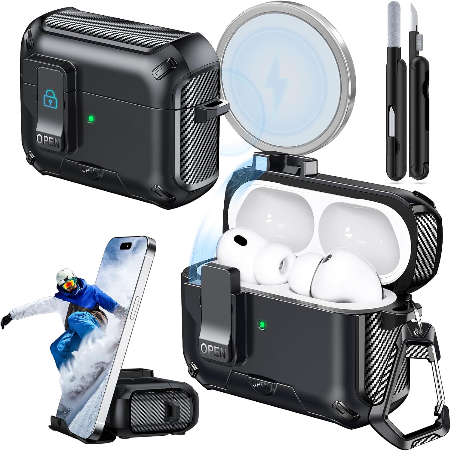Magnetic Case with Safety Lock & PhoneStand (For AirPods Pro... - Image 2