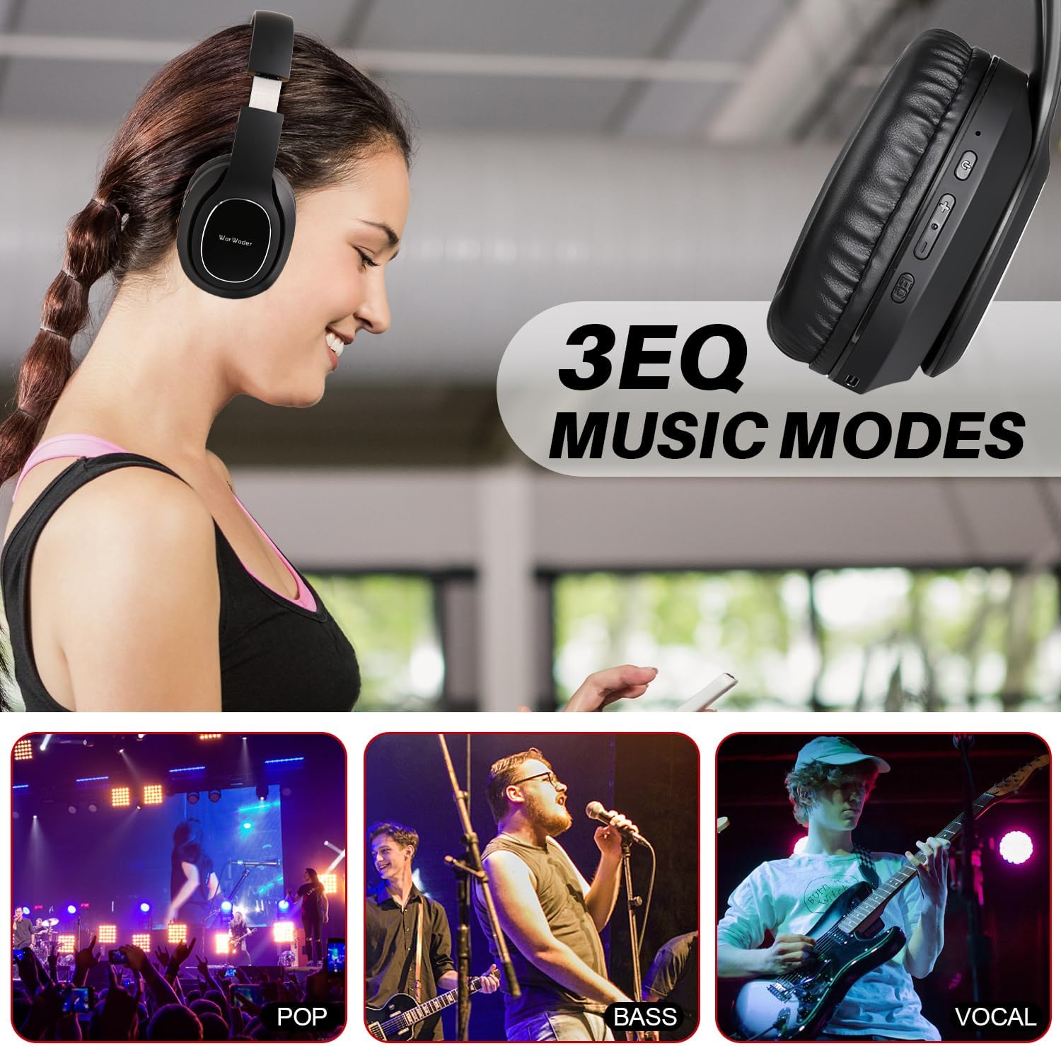 WorWoder 80Hrs Wireless Over Ear Headphones, Bluetooth 5.0 W... - Image 4